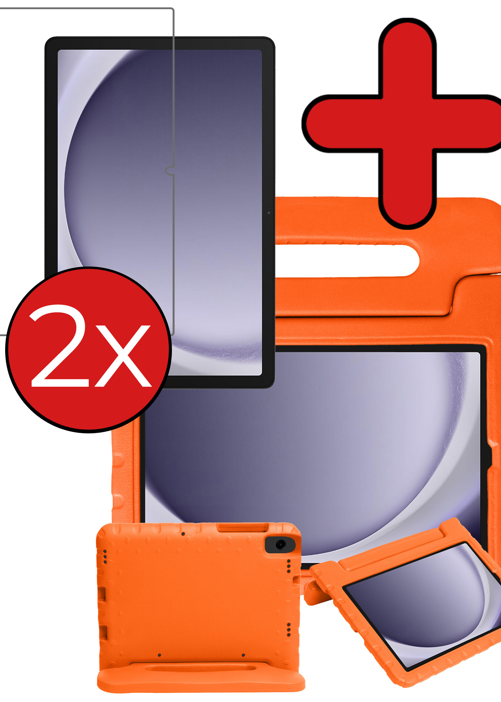 BTH Kinderhoes Geschikt voor Samsung Galaxy Tab A9 Hoes Kinder Hoesje Kids Case Cover Kidsproof Met 2x Screenprotector - Hoesje Geschikt voor Samsung Tab A9 Hoesje Kinder Hoes - Oranje
