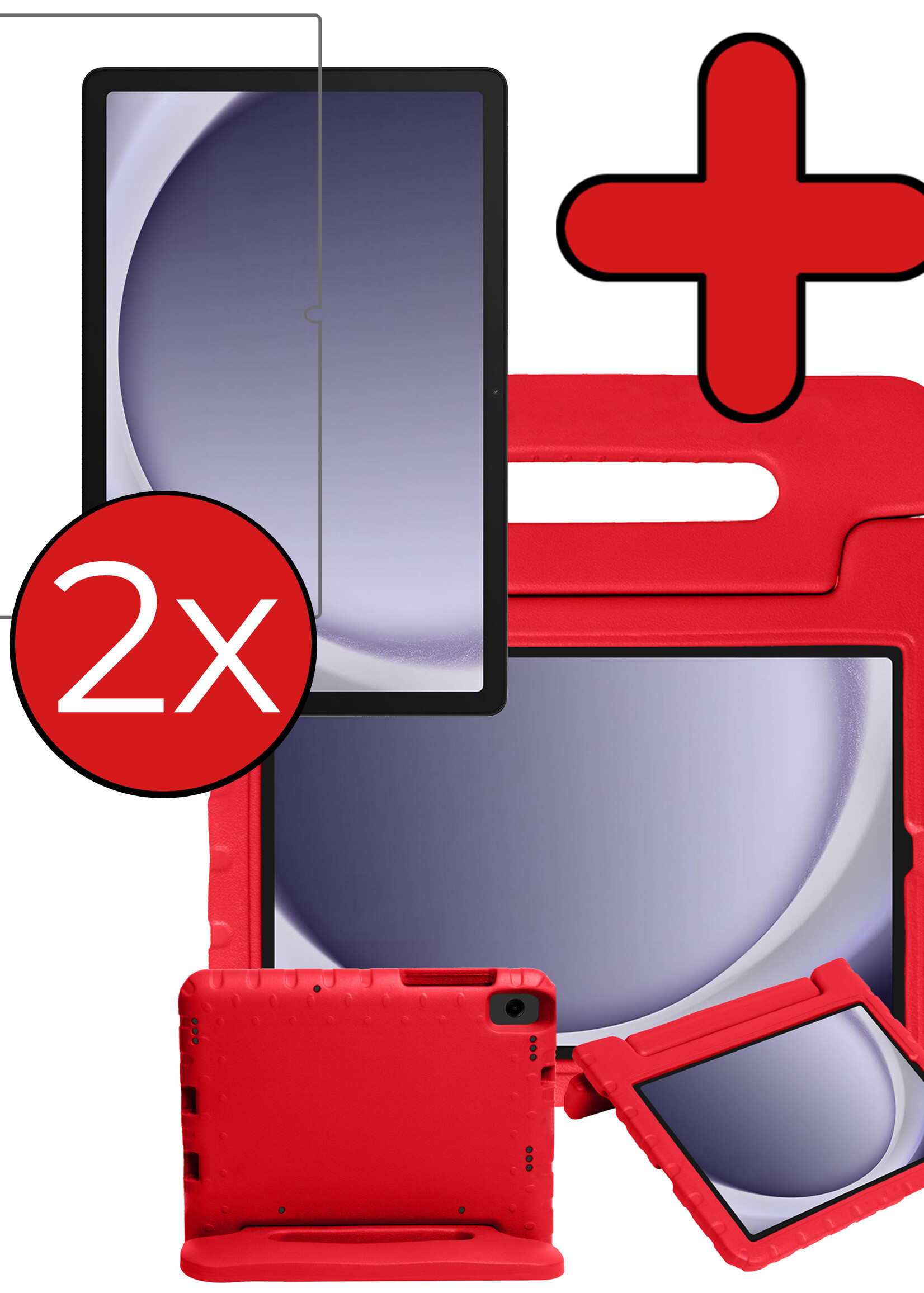 BTH Kinderhoes Geschikt voor Samsung Galaxy Tab A9 Hoes Kinder Hoesje Kids Case Cover Kidsproof Met 2x Screenprotector - Hoesje Geschikt voor Samsung Tab A9 Hoesje Kinder Hoes - Rood