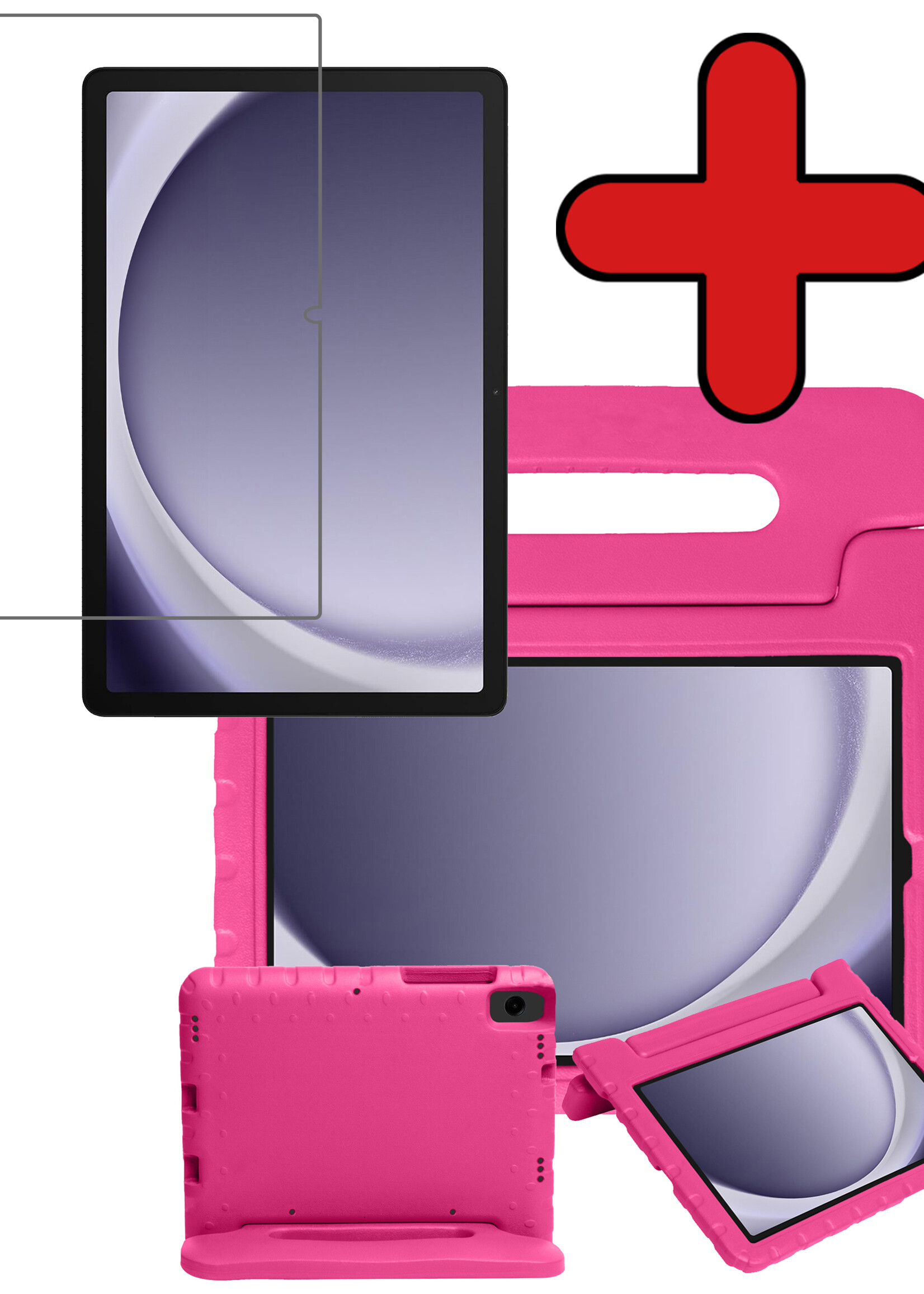BTH Kinderhoes Geschikt voor Samsung Galaxy Tab A9 Hoes Kinder Hoesje Kids Case Cover Kidsproof Met 2x Screenprotector - Hoesje Geschikt voor Samsung Tab A9 Hoesje Kinder Hoes - Roze