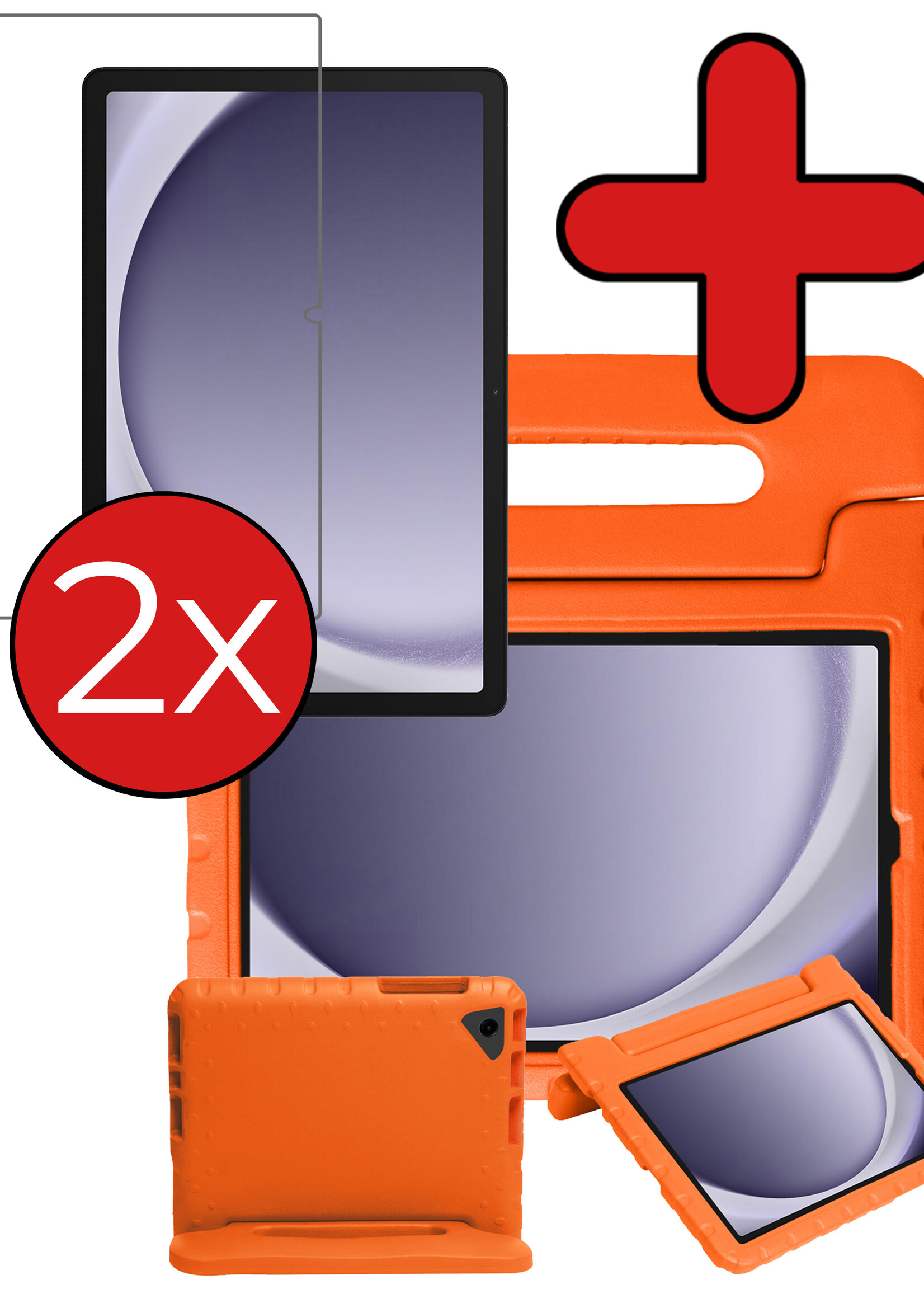 BTH Kinderhoes Geschikt voor Samsung Galaxy Tab A9 Plus Hoes Kinder Hoesje Kids Case Cover Kidsproof Met 2x Screenprotector - Hoesje Geschikt voor Samsung Tab A9 Plus Hoesje Kinder Hoes - Oranje