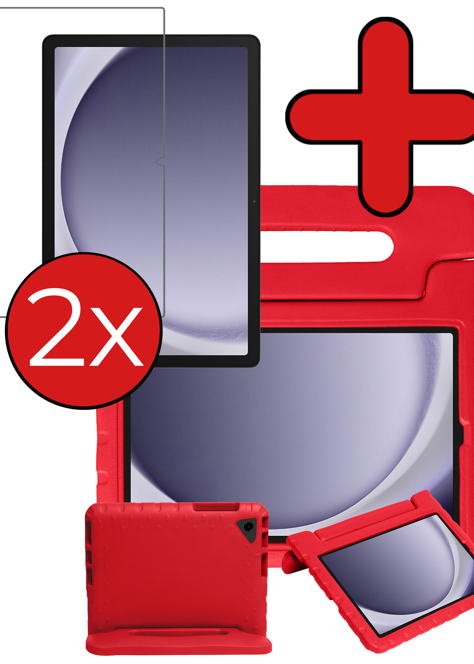 BTH Kinderhoes Geschikt voor Samsung Galaxy Tab A9 Plus Hoes Kinder Hoesje Kids Case Cover Kidsproof Met 2x Screenprotector - Hoesje Geschikt voor Samsung Tab A9 Plus Hoesje Kinder Hoes - Rood