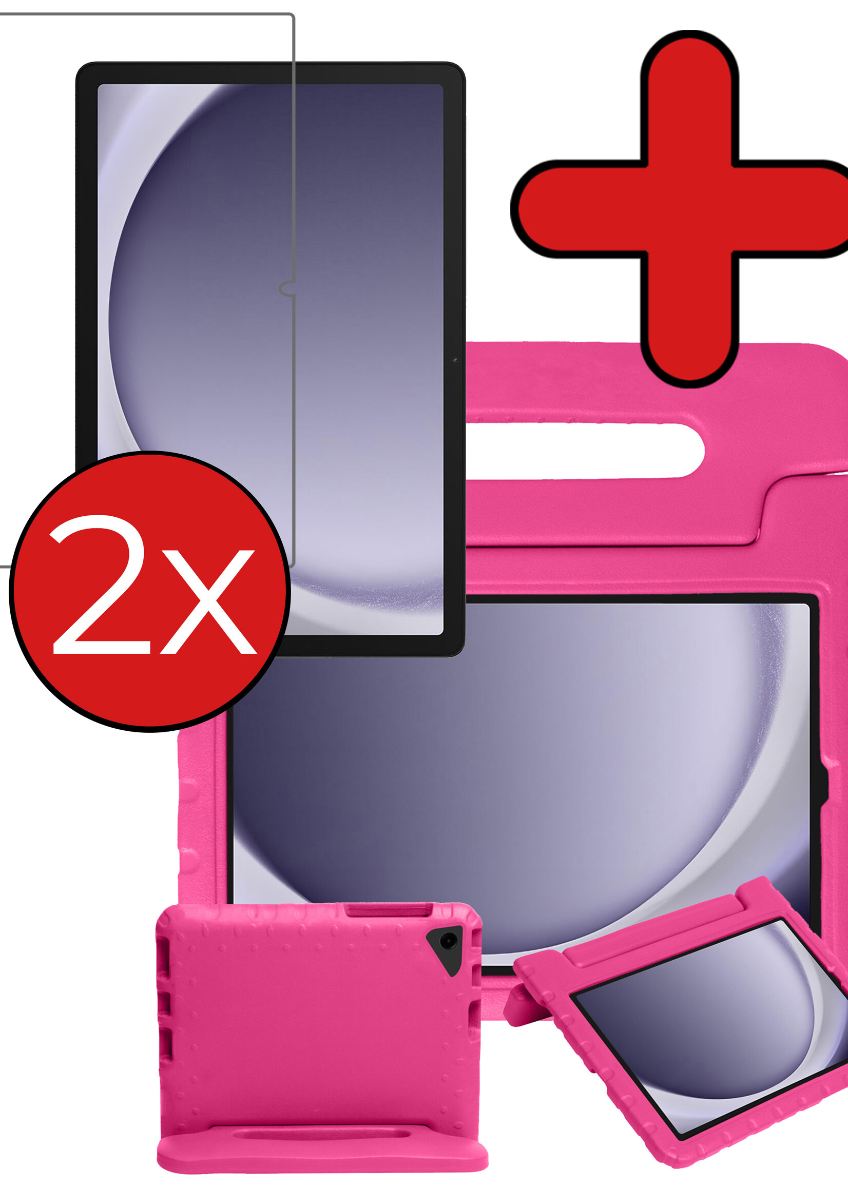 BTH Kinderhoes Geschikt voor Samsung Galaxy Tab A9 Plus Hoes Kinder Hoesje Kids Case Cover Kidsproof Met 2x Screenprotector - Hoesje Geschikt voor Samsung Tab A9 Plus Hoesje Kinder Hoes - Roze