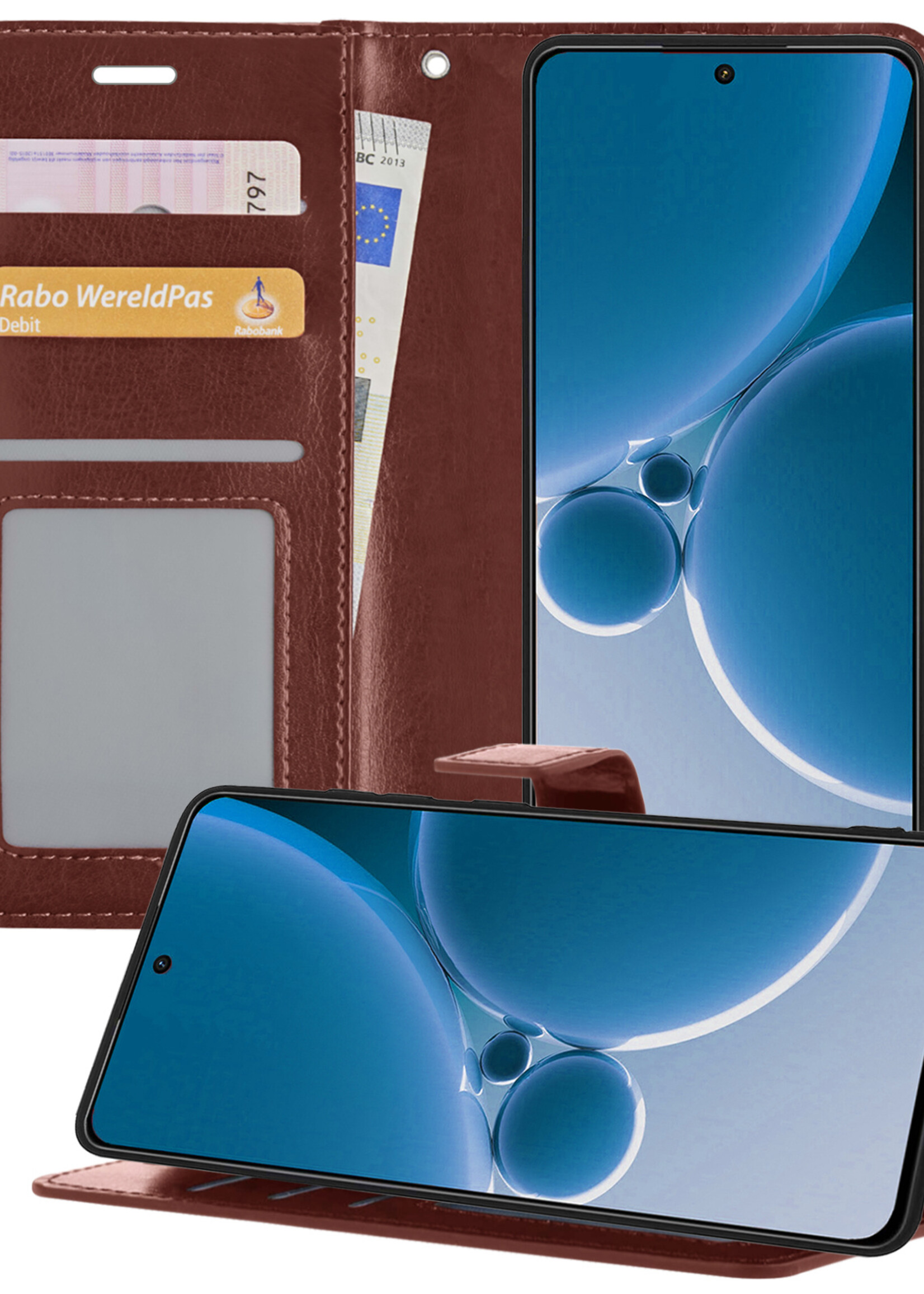 BTH Hoesje Geschikt voor OnePlus Nord 3 Hoesje Book Case Hoes Portemonnee Cover Walletcase - Hoes Geschikt voor OnePlus Nord 3 Hoes Bookcase Hoesje - Bruin