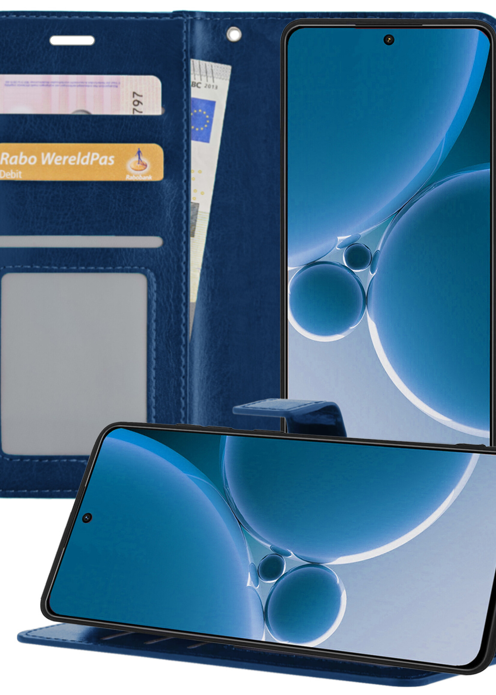 BTH Hoesje Geschikt voor OnePlus Nord 3 Hoesje Book Case Hoes Portemonnee Cover Walletcase - Hoes Geschikt voor OnePlus Nord 3 Hoes Bookcase Hoesje - Donkerblauw