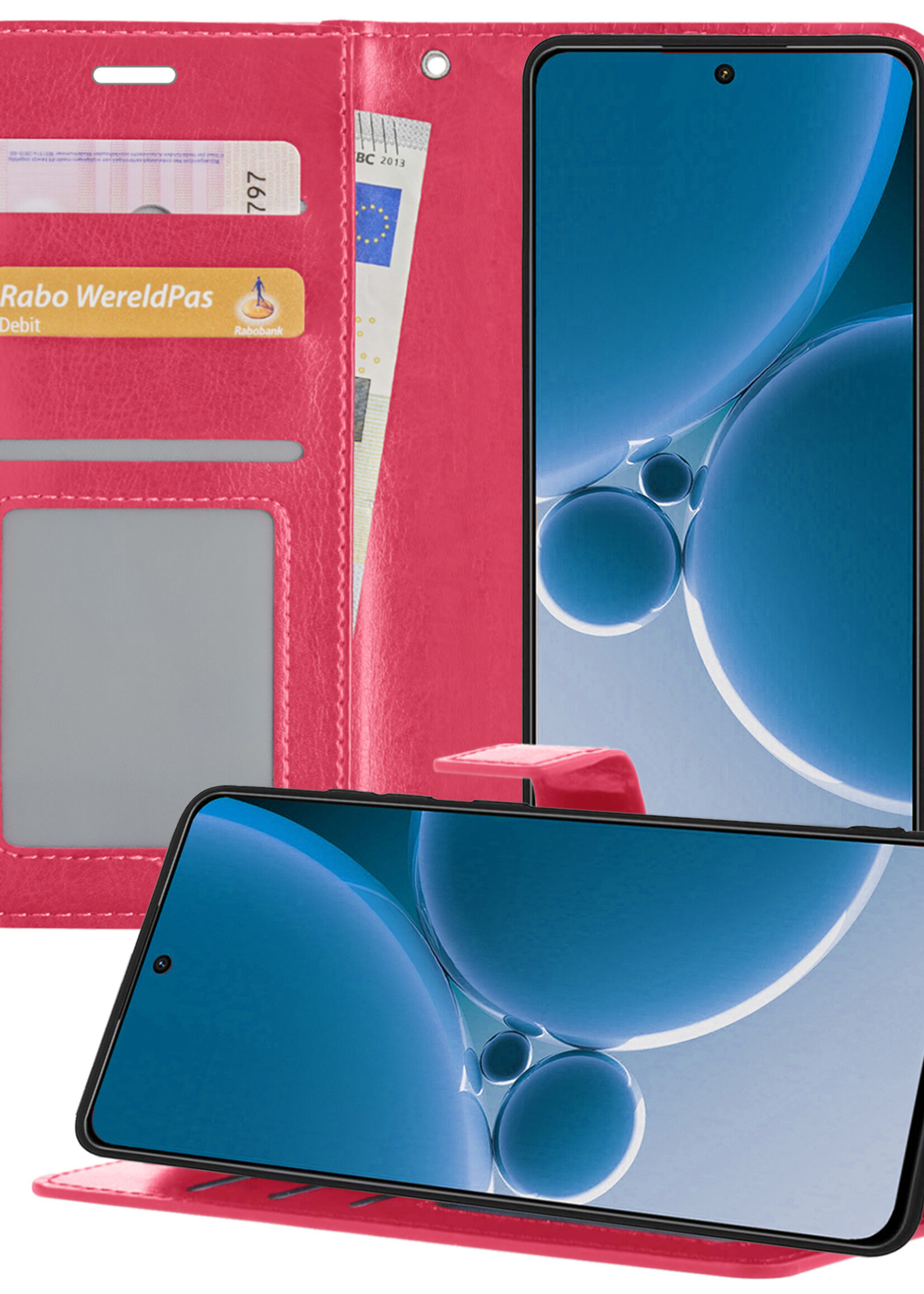 BTH Hoesje Geschikt voor OnePlus Nord 3 Hoesje Book Case Hoes Portemonnee Cover Walletcase - Hoes Geschikt voor OnePlus Nord 3 Hoes Bookcase Hoesje - Donkerroze