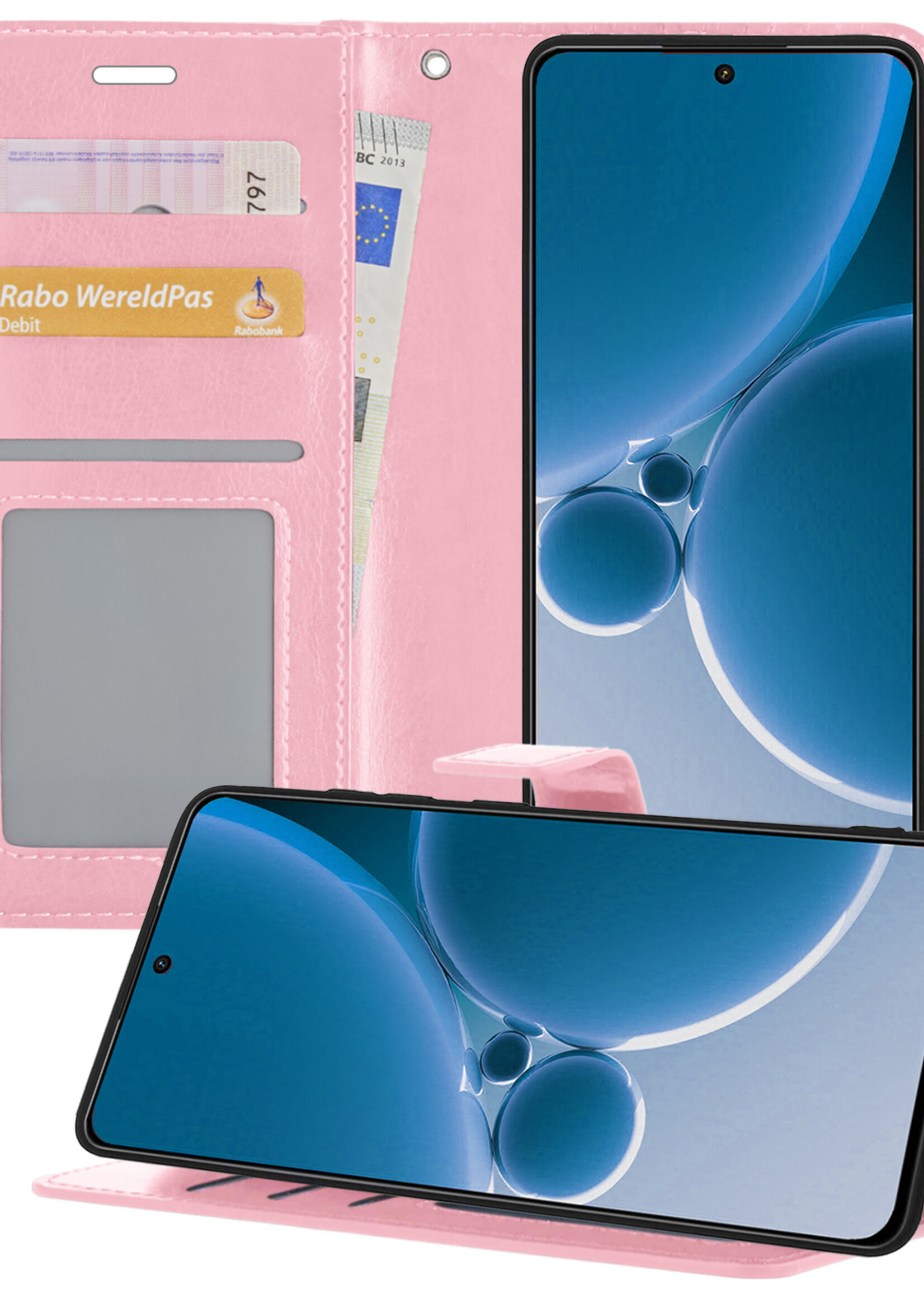 BTH Hoesje Geschikt voor OnePlus Nord 3 Hoesje Book Case Hoes Portemonnee Cover Walletcase - Hoes Geschikt voor OnePlus Nord 3 Hoes Bookcase Hoesje - Lichtroze
