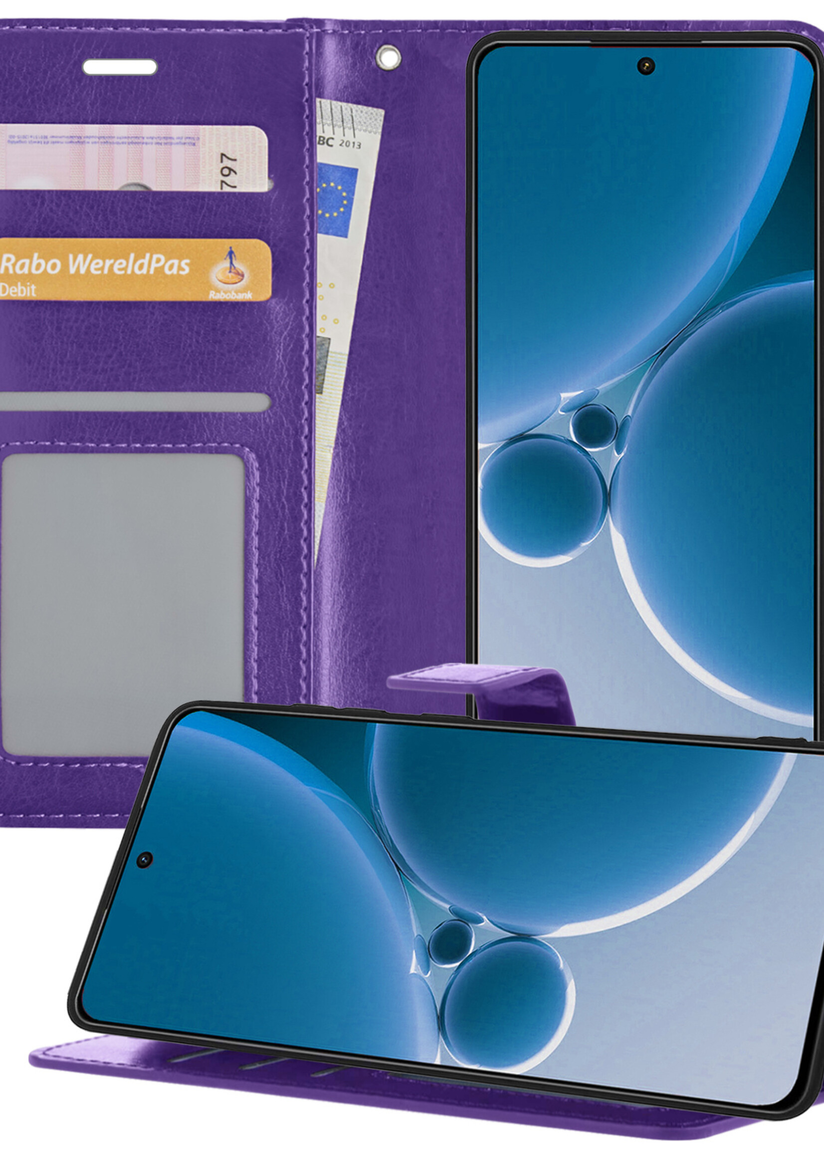 BTH Hoesje Geschikt voor OnePlus Nord 3 Hoesje Book Case Hoes Portemonnee Cover Walletcase - Hoes Geschikt voor OnePlus Nord 3 Hoes Bookcase Hoesje - Paars