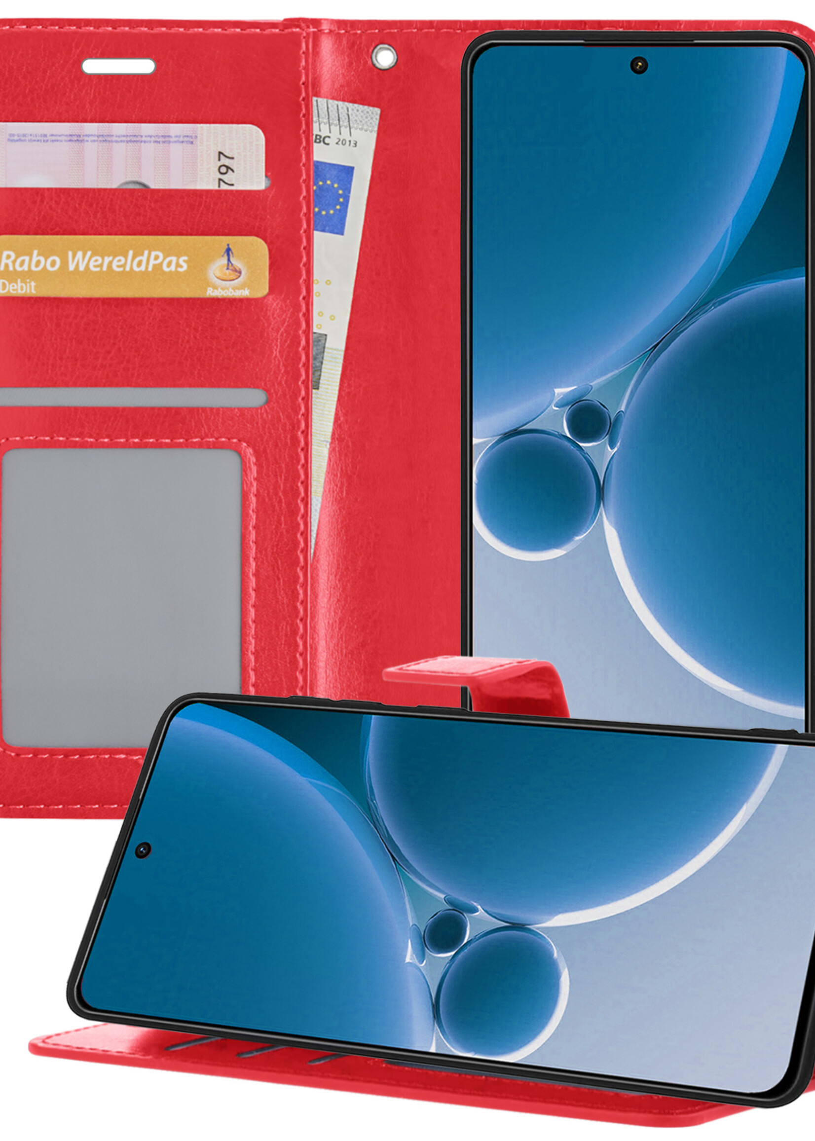 BTH Hoesje Geschikt voor OnePlus Nord 3 Hoesje Book Case Hoes Portemonnee Cover Walletcase - Hoes Geschikt voor OnePlus Nord 3 Hoes Bookcase Hoesje - Rood