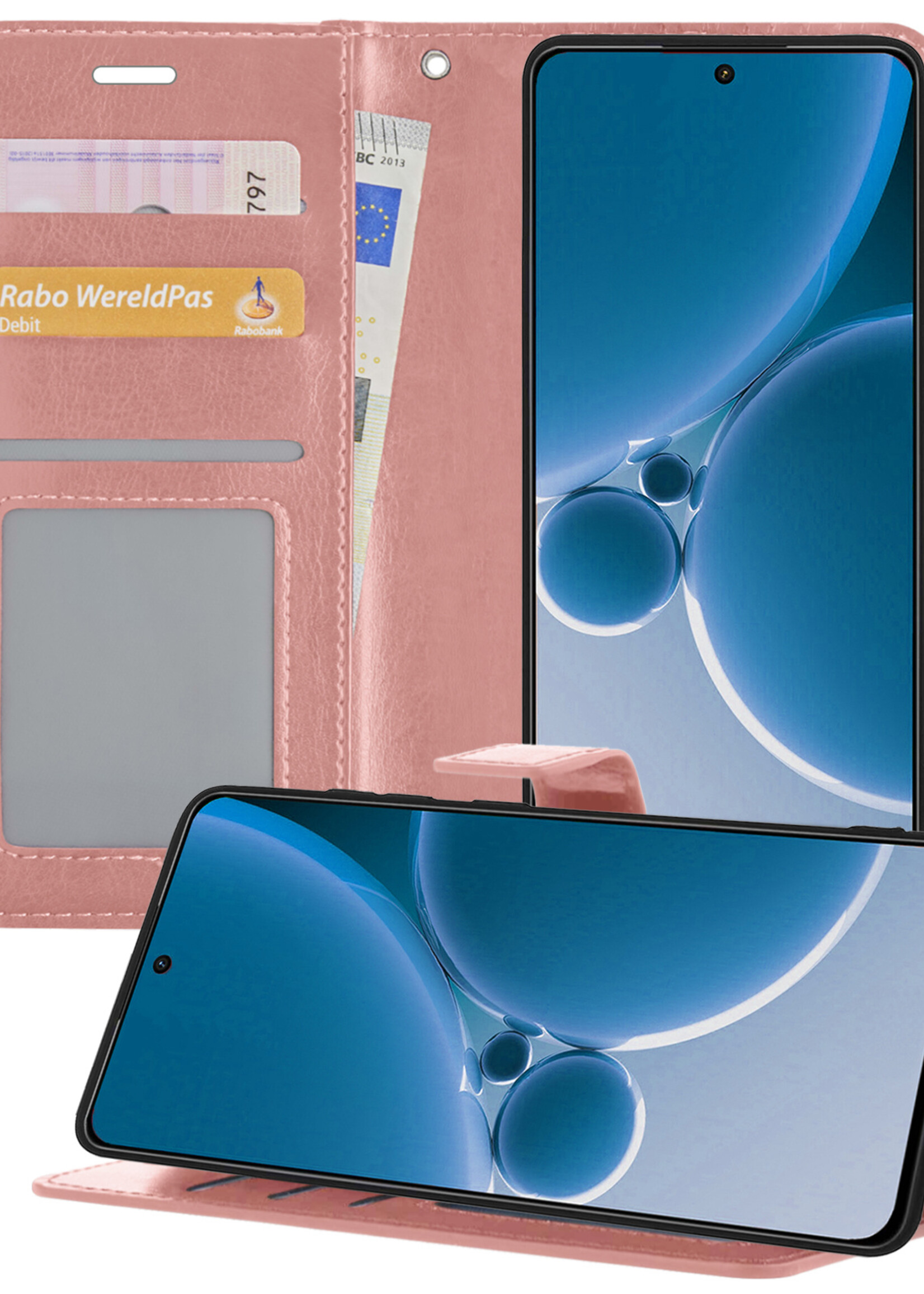 BTH Hoesje Geschikt voor OnePlus Nord 3 Hoesje Book Case Hoes Portemonnee Cover Walletcase - Hoes Geschikt voor OnePlus Nord 3 Hoes Bookcase Hoesje - Rosé goud