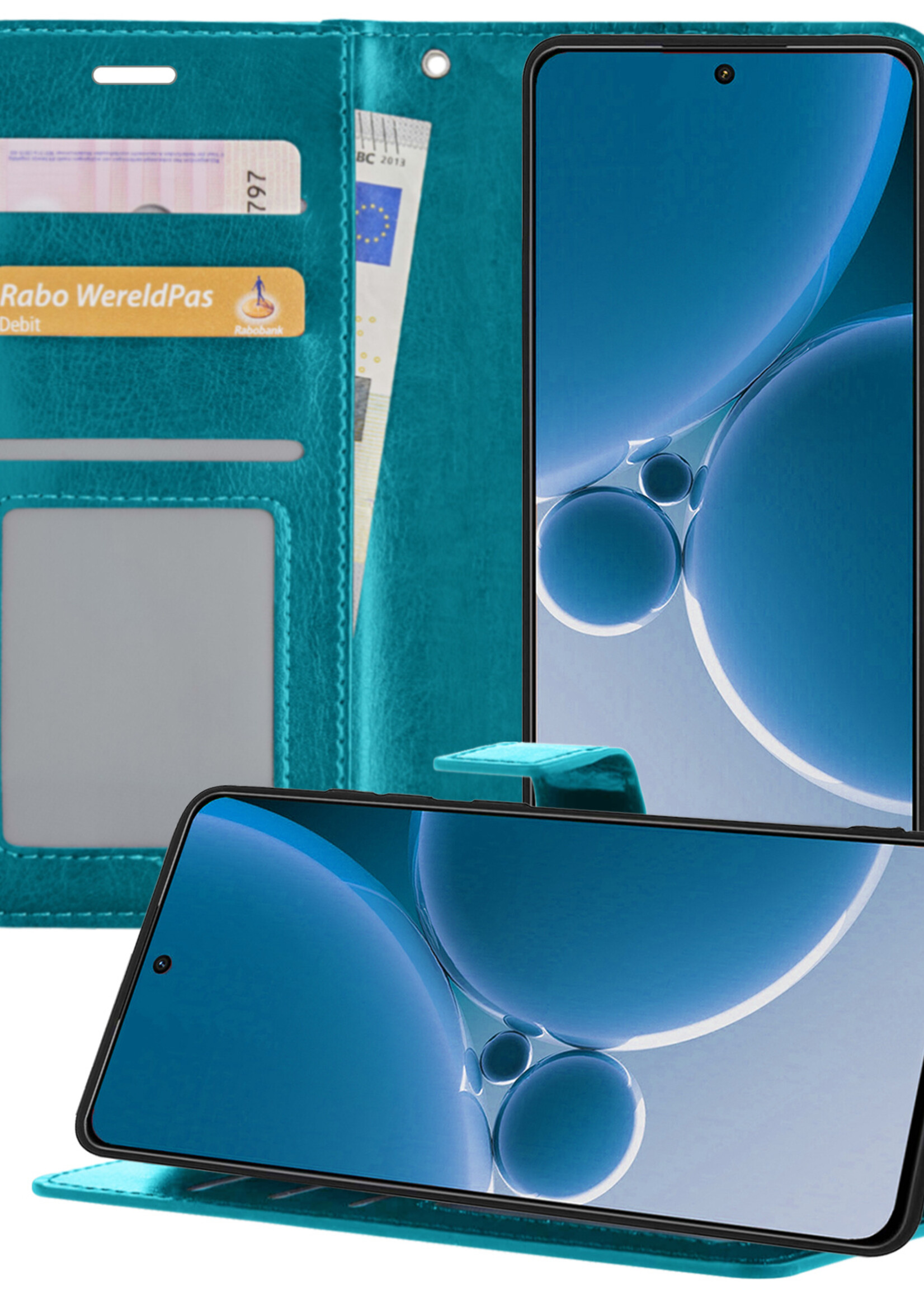 BTH Hoesje Geschikt voor OnePlus Nord 3 Hoesje Book Case Hoes Portemonnee Cover Walletcase - Hoes Geschikt voor OnePlus Nord 3 Hoes Bookcase Hoesje - Turquoise