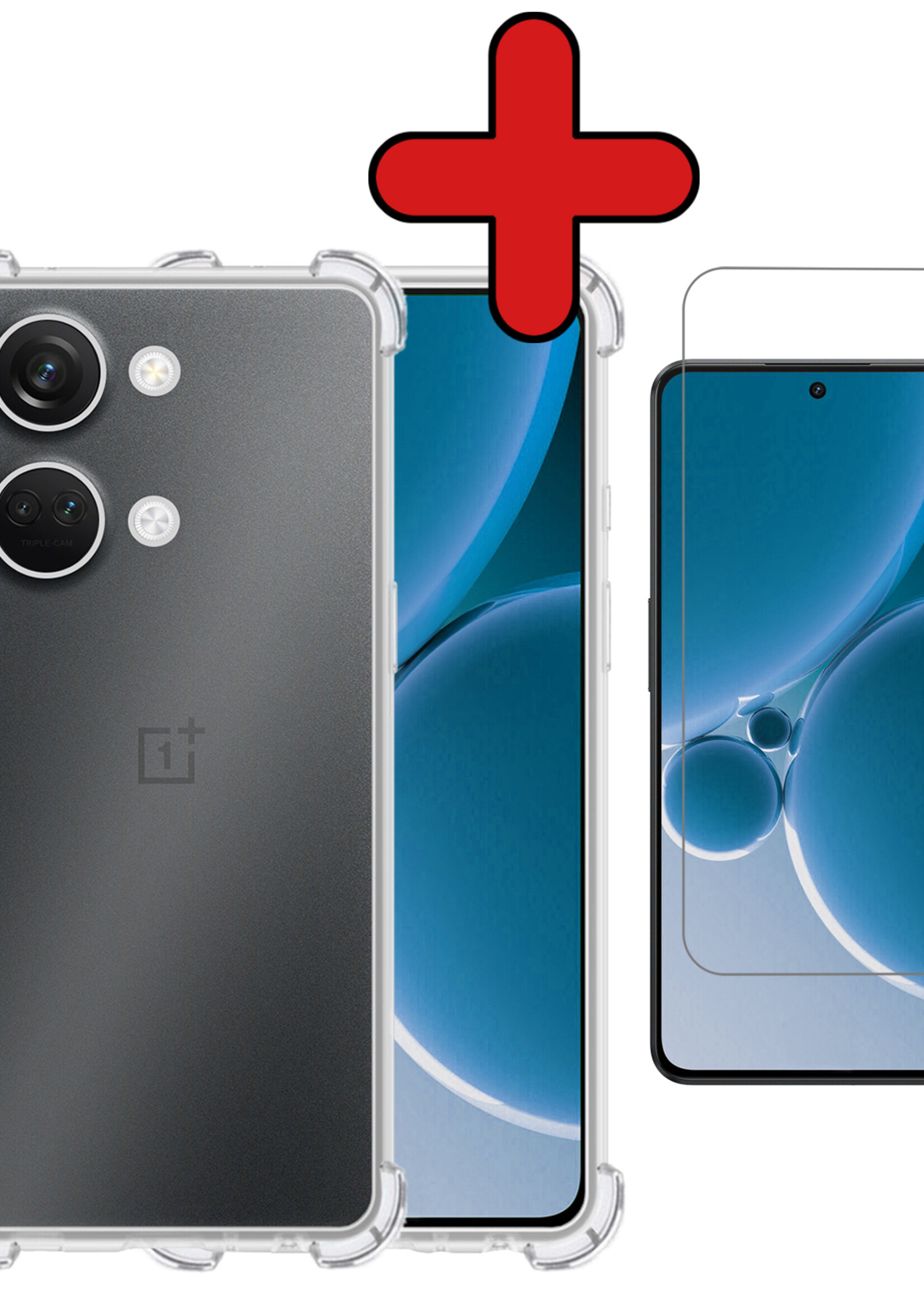 BTH Hoesje Geschikt voor OnePlus Nord 3 Hoesje Siliconen Shock Proof Case Hoes Met Screenprotector - Hoes Geschikt voor OnePlus Nord 3 Hoes Cover Case Shockproof - Transparant