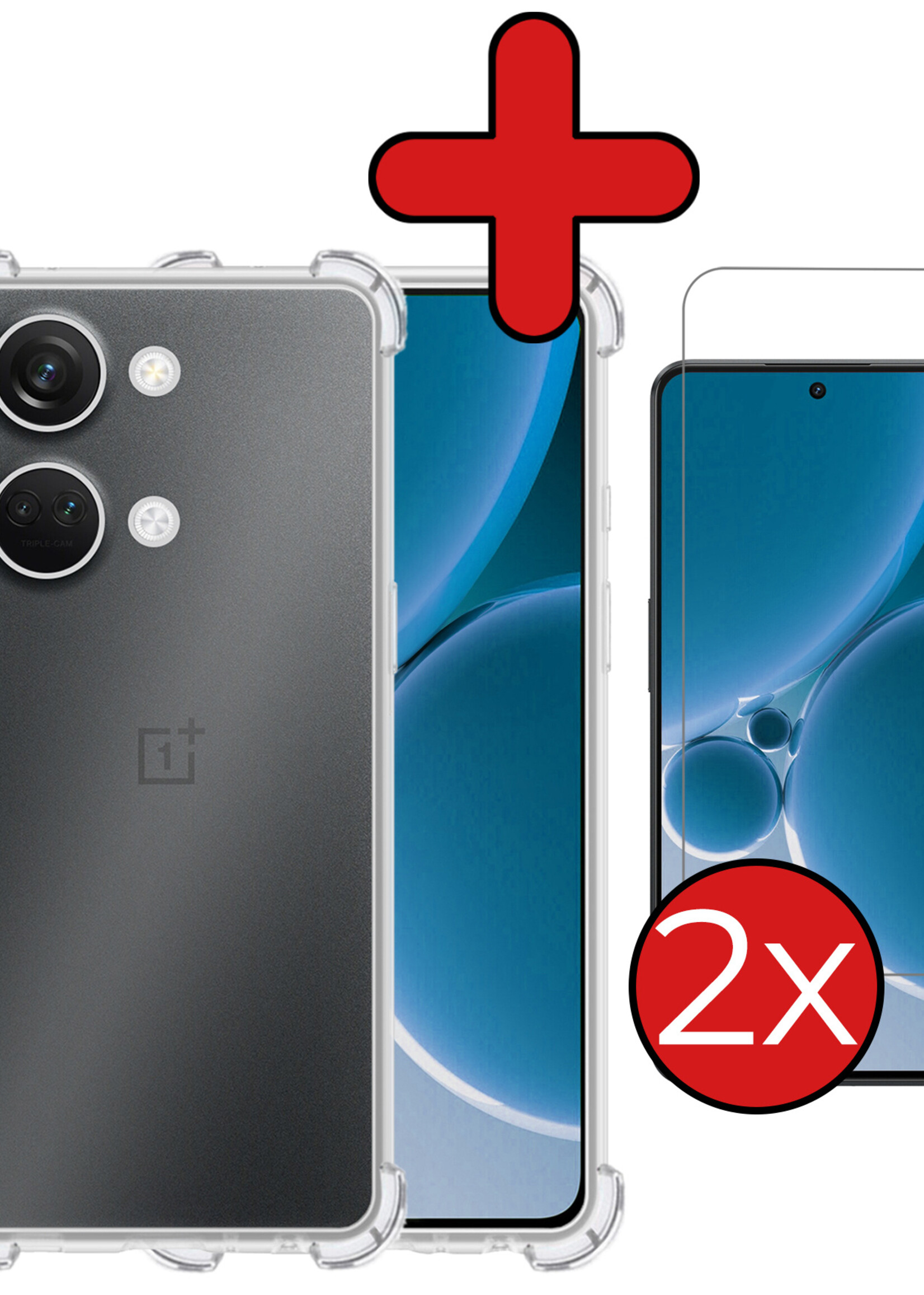 BTH Hoesje Geschikt voor OnePlus Nord 3 Hoesje Siliconen Shock Proof Case Hoes Met 2x Screenprotector - Hoes Geschikt voor OnePlus Nord 3 Hoes Cover Case Shockproof - Transparant