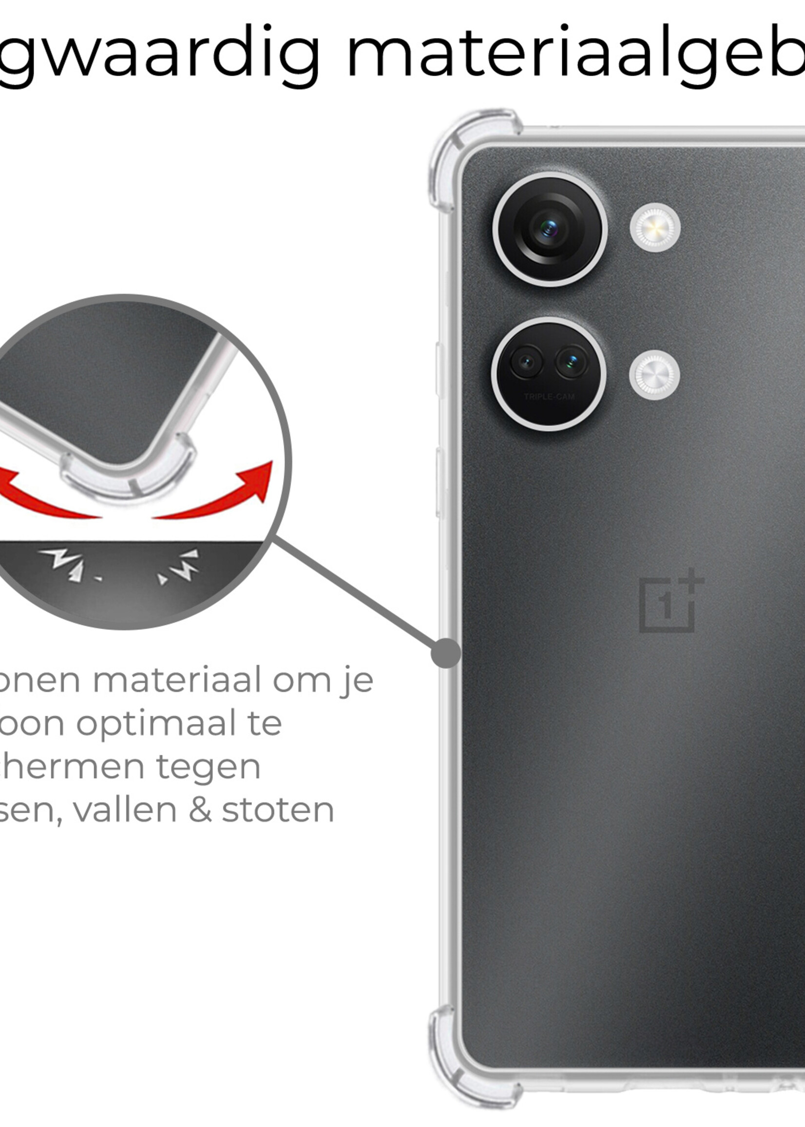 BTH Hoesje Geschikt voor OnePlus Nord 3 Hoesje Siliconen Shock Proof Case Hoes Met 2x Screenprotector - Hoes Geschikt voor OnePlus Nord 3 Hoes Cover Case Shockproof - Transparant