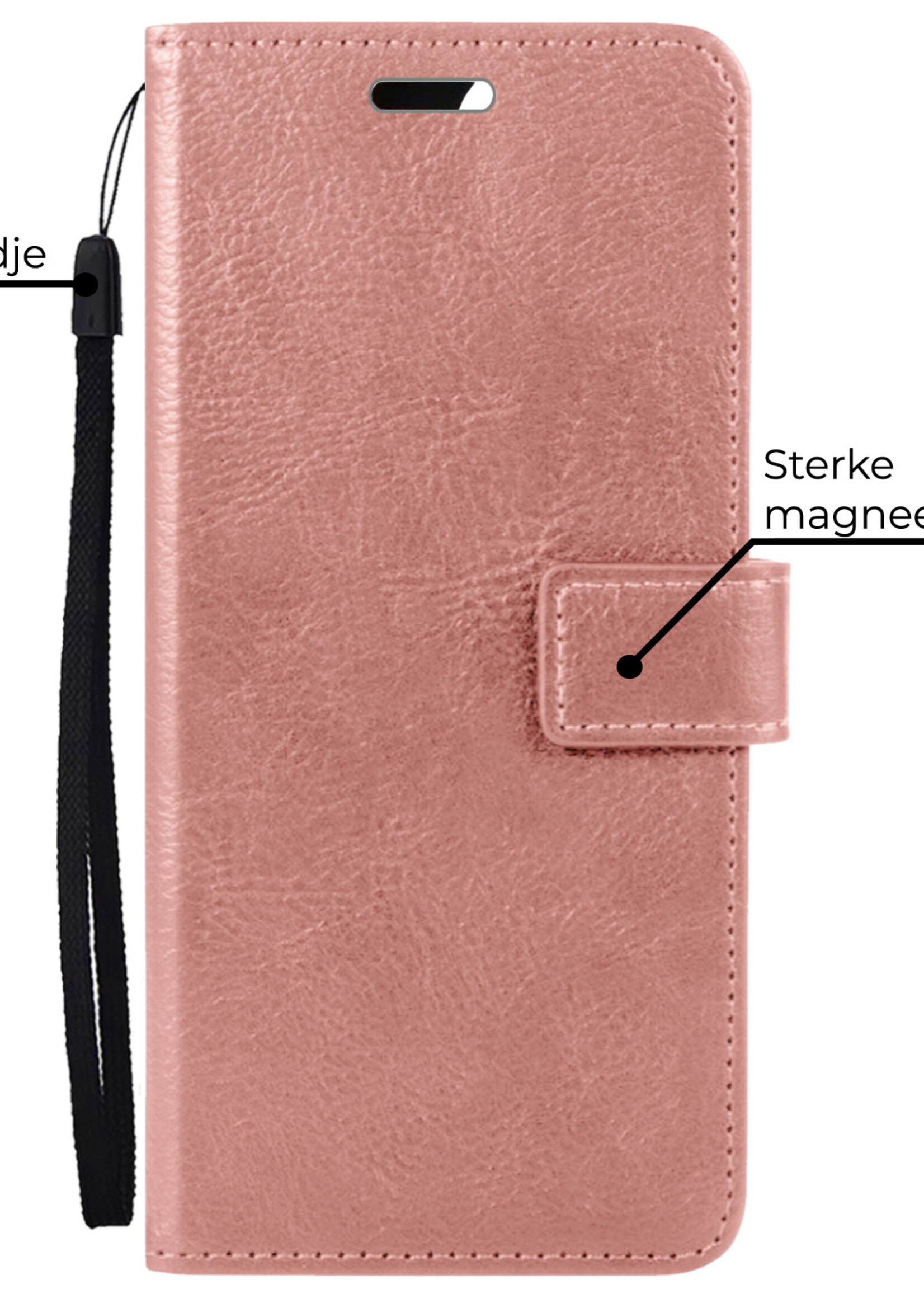 BTH Hoesje Geschikt voor OnePlus Nord 3 Hoesje Book Case Hoes Portemonnee Cover Walletcase Met Screenprotector - Hoes Geschikt voor OnePlus Nord 3 Hoes Bookcase Hoesje - Rosé goud