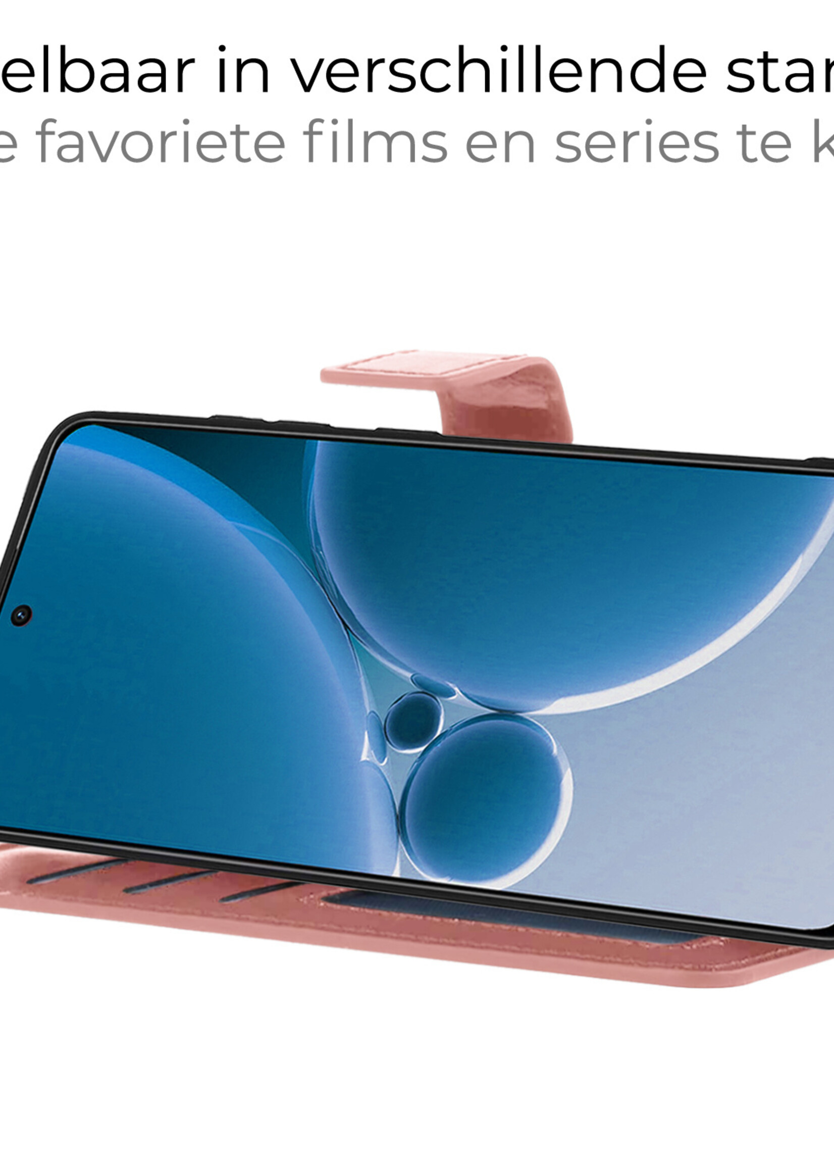 BTH Hoesje Geschikt voor OnePlus Nord 3 Hoesje Book Case Hoes Portemonnee Cover Walletcase Met Screenprotector - Hoes Geschikt voor OnePlus Nord 3 Hoes Bookcase Hoesje - Rosé goud