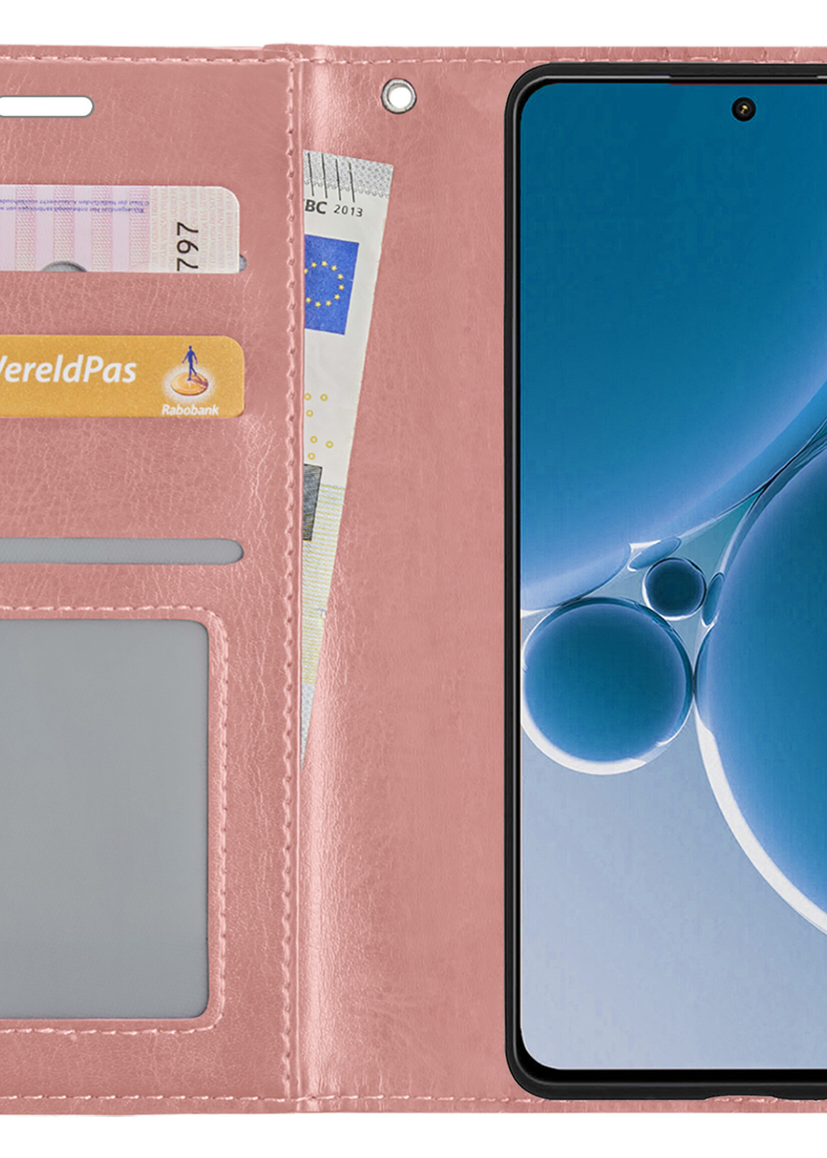 BTH Hoesje Geschikt voor OnePlus Nord 3 Hoesje Book Case Hoes Portemonnee Cover Walletcase Met Screenprotector - Hoes Geschikt voor OnePlus Nord 3 Hoes Bookcase Hoesje - Rosé goud