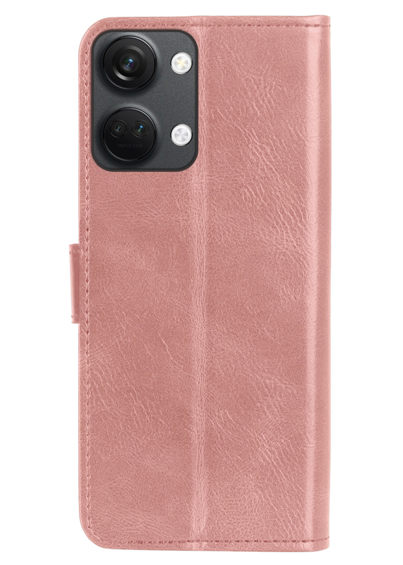 BTH Hoesje Geschikt voor OnePlus Nord 3 Hoesje Book Case Hoes Portemonnee Cover Walletcase Met Screenprotector - Hoes Geschikt voor OnePlus Nord 3 Hoes Bookcase Hoesje - Rosé goud