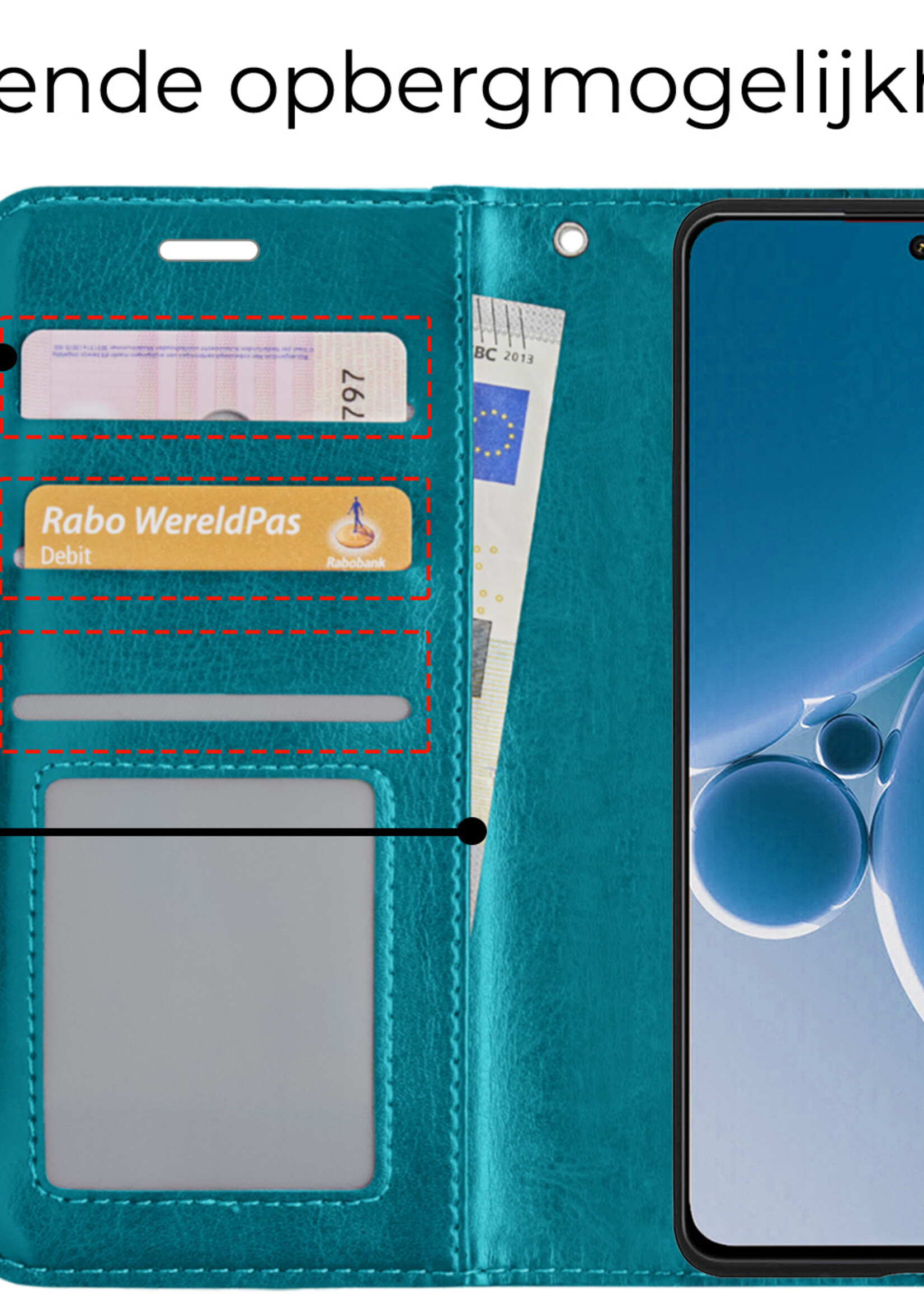 BTH Hoesje Geschikt voor OnePlus Nord 3 Hoesje Book Case Hoes Portemonnee Cover Walletcase Met Screenprotector - Hoes Geschikt voor OnePlus Nord 3 Hoes Bookcase Hoesje - Turquoise