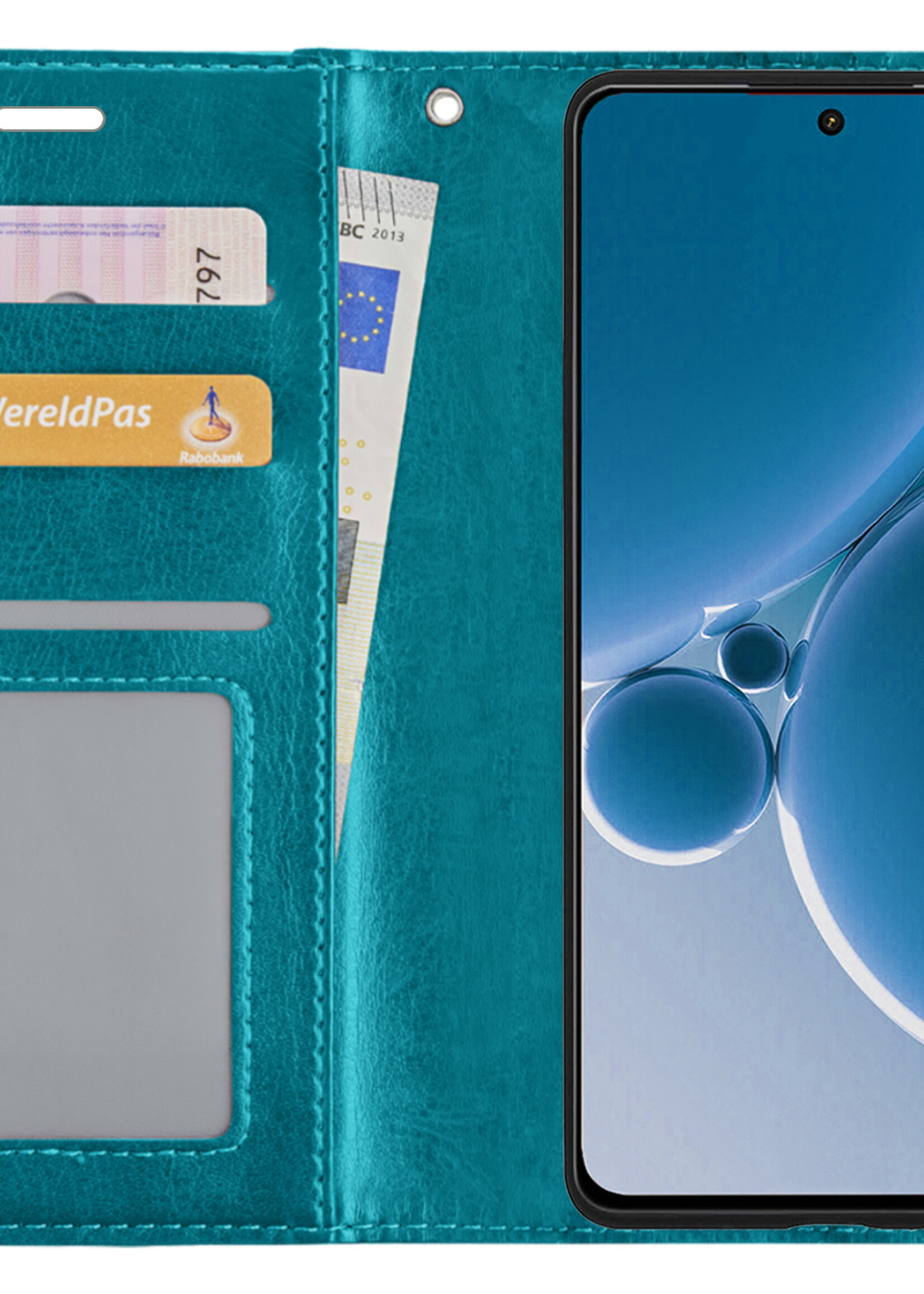 BTH Hoesje Geschikt voor OnePlus Nord 3 Hoesje Book Case Hoes Portemonnee Cover Walletcase Met Screenprotector - Hoes Geschikt voor OnePlus Nord 3 Hoes Bookcase Hoesje - Turquoise