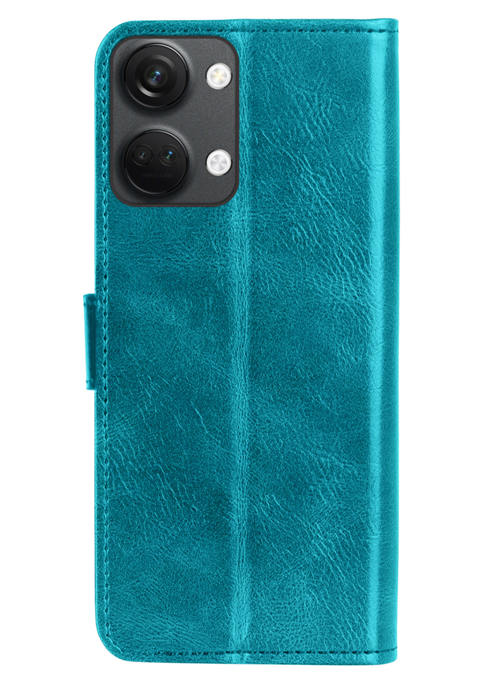 BTH Hoesje Geschikt voor OnePlus Nord 3 Hoesje Book Case Hoes Portemonnee Cover Walletcase Met Screenprotector - Hoes Geschikt voor OnePlus Nord 3 Hoes Bookcase Hoesje - Turquoise
