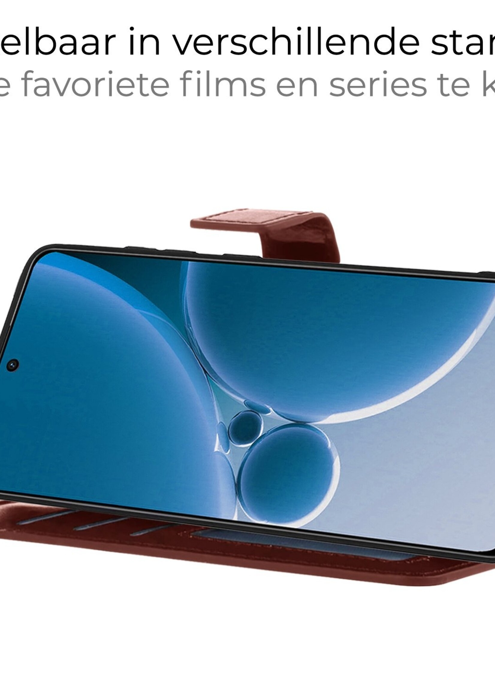 BTH Hoesje Geschikt voor OnePlus Nord 3 Hoesje Book Case Hoes Portemonnee Cover Walletcase Met 2x Screenprotector - Hoes Geschikt voor OnePlus Nord 3 Hoes Bookcase Hoesje - Bruin