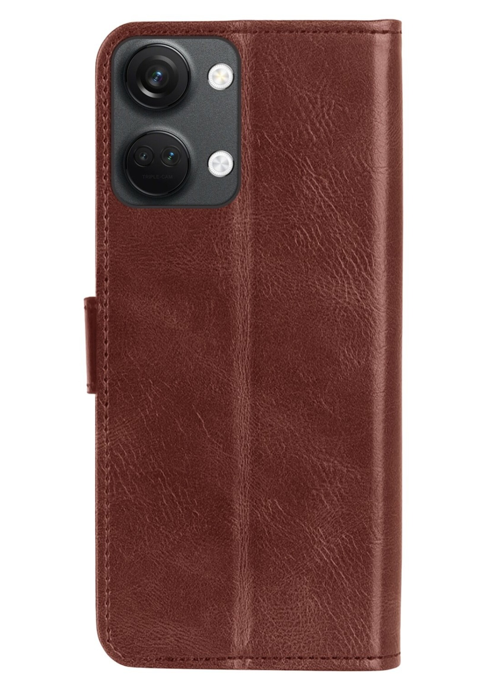 BTH Hoesje Geschikt voor OnePlus Nord 3 Hoesje Book Case Hoes Portemonnee Cover Walletcase Met 2x Screenprotector - Hoes Geschikt voor OnePlus Nord 3 Hoes Bookcase Hoesje - Bruin