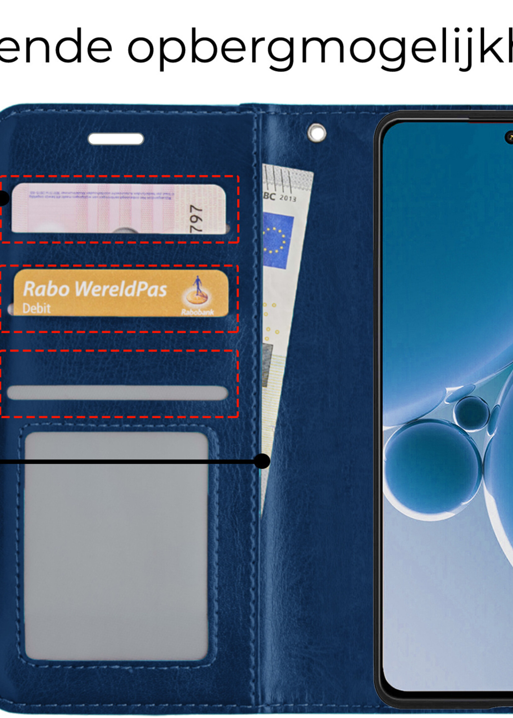 BTH Hoesje Geschikt voor OnePlus Nord 3 Hoesje Book Case Hoes Portemonnee Cover Walletcase Met 2x Screenprotector - Hoes Geschikt voor OnePlus Nord 3 Hoes Bookcase Hoesje - Donkerblauw