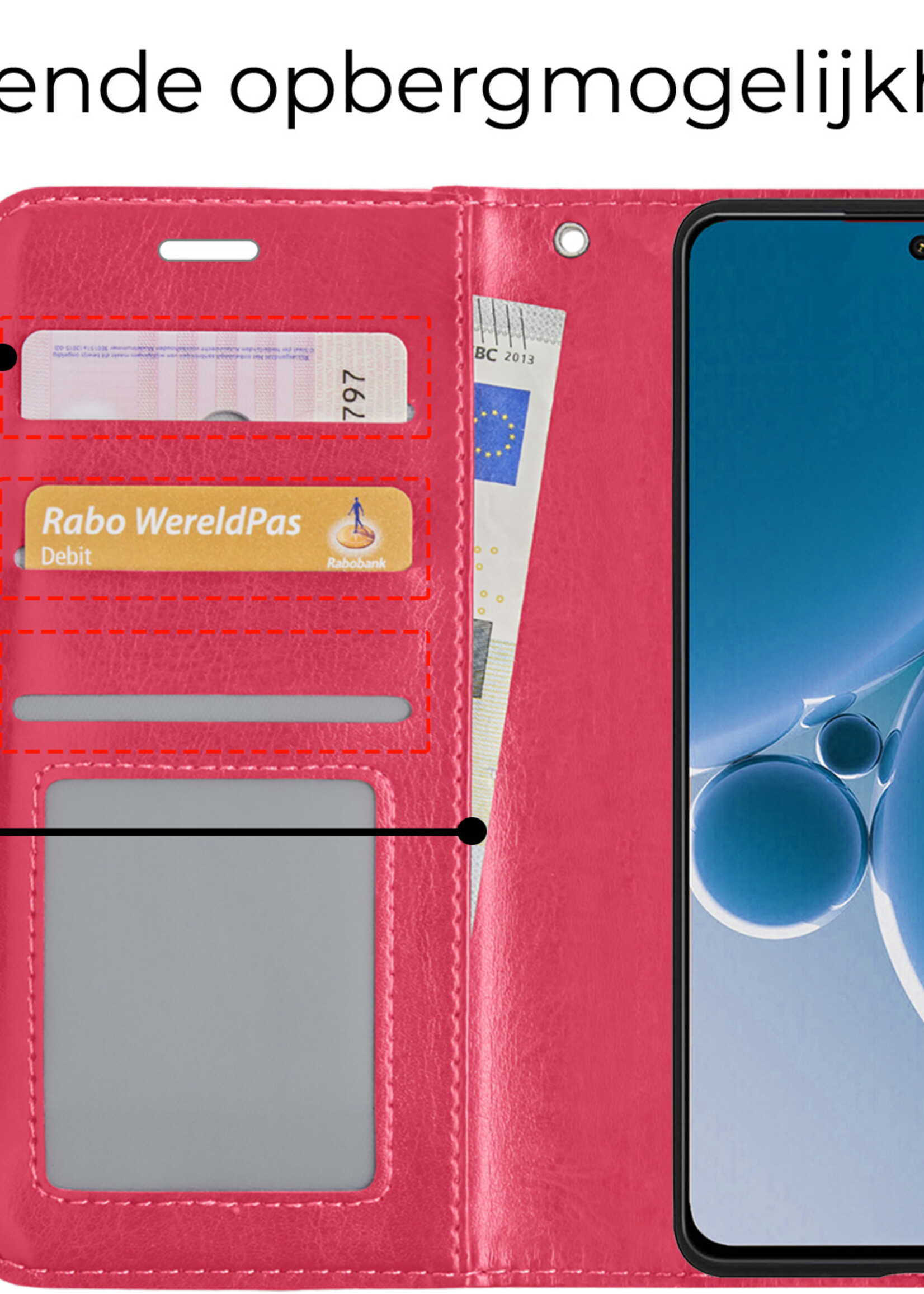 BTH Hoesje Geschikt voor OnePlus Nord 3 Hoesje Book Case Hoes Portemonnee Cover Walletcase Met 2x Screenprotector - Hoes Geschikt voor OnePlus Nord 3 Hoes Bookcase Hoesje - Donkerroze