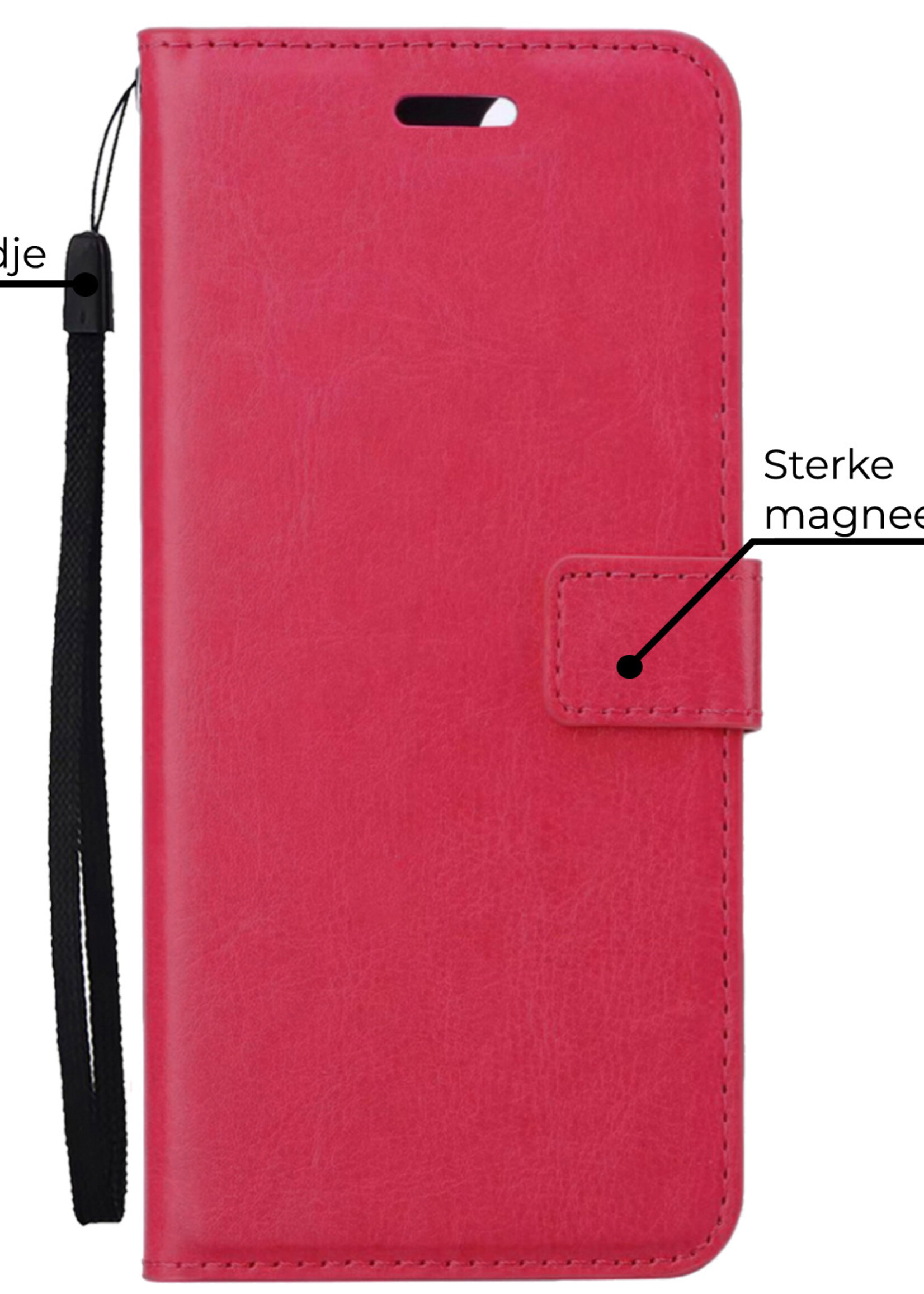 BTH Hoesje Geschikt voor OnePlus Nord 3 Hoesje Book Case Hoes Portemonnee Cover Walletcase Met 2x Screenprotector - Hoes Geschikt voor OnePlus Nord 3 Hoes Bookcase Hoesje - Donkerroze