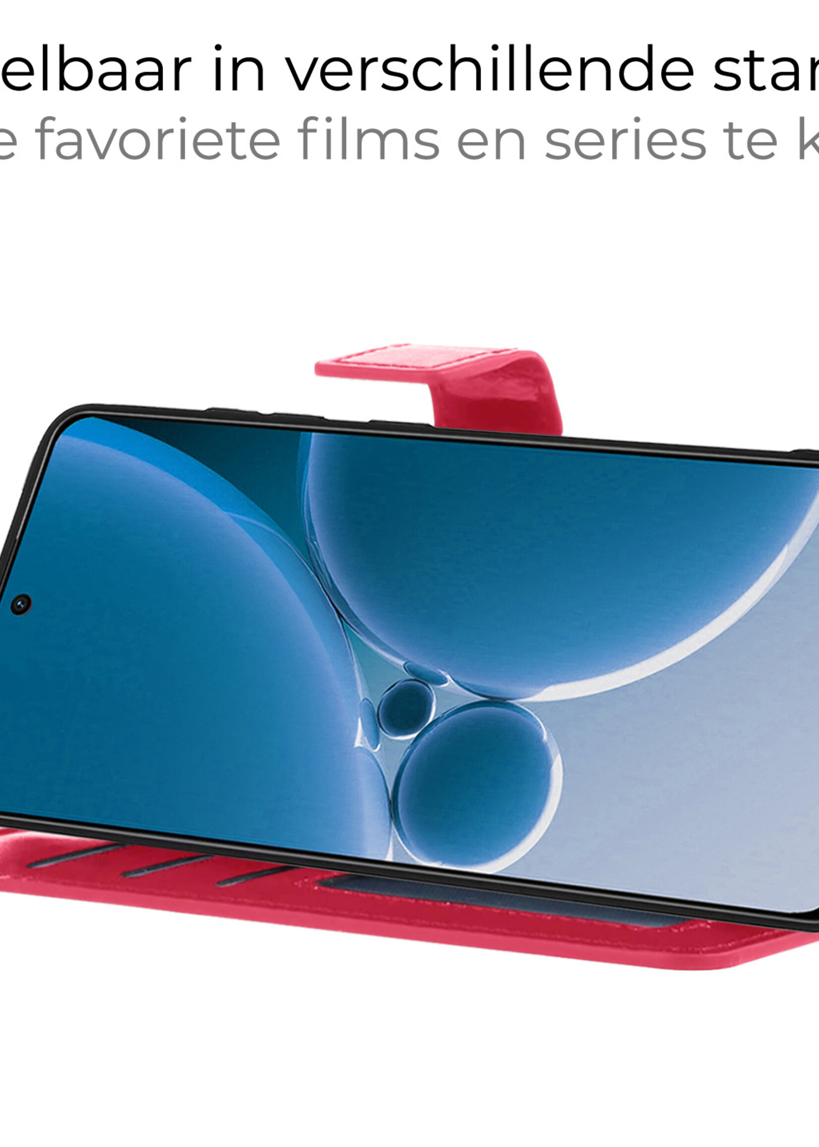 BTH Hoesje Geschikt voor OnePlus Nord 3 Hoesje Book Case Hoes Portemonnee Cover Walletcase Met 2x Screenprotector - Hoes Geschikt voor OnePlus Nord 3 Hoes Bookcase Hoesje - Donkerroze