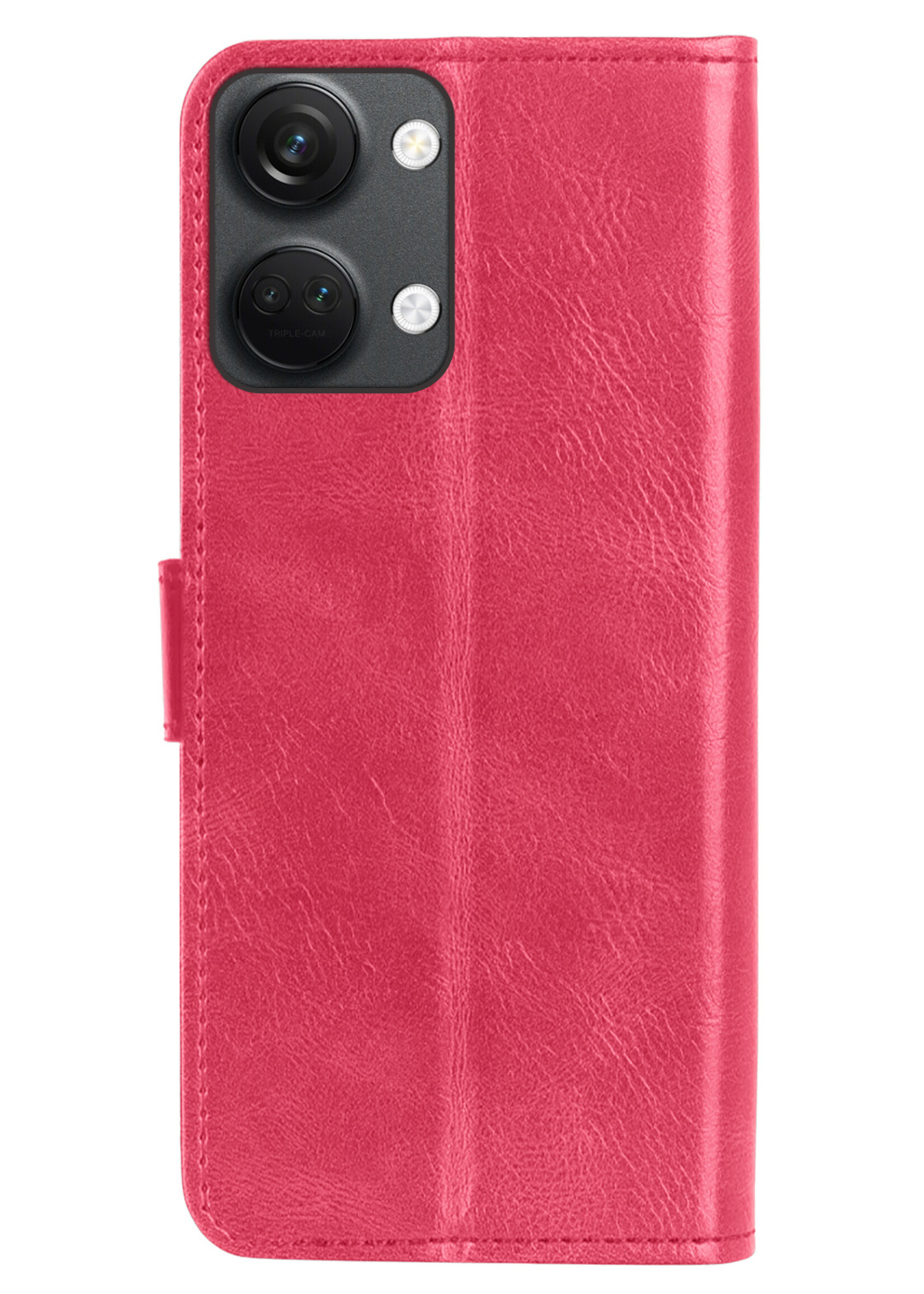 BTH Hoesje Geschikt voor OnePlus Nord 3 Hoesje Book Case Hoes Portemonnee Cover Walletcase Met 2x Screenprotector - Hoes Geschikt voor OnePlus Nord 3 Hoes Bookcase Hoesje - Donkerroze