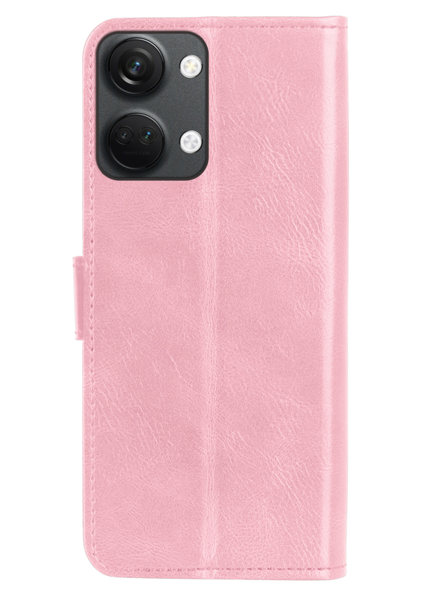 BTH Hoesje Geschikt voor OnePlus Nord 3 Hoesje Book Case Hoes Portemonnee Cover Walletcase Met 2x Screenprotector - Hoes Geschikt voor OnePlus Nord 3 Hoes Bookcase Hoesje - Lichtroze