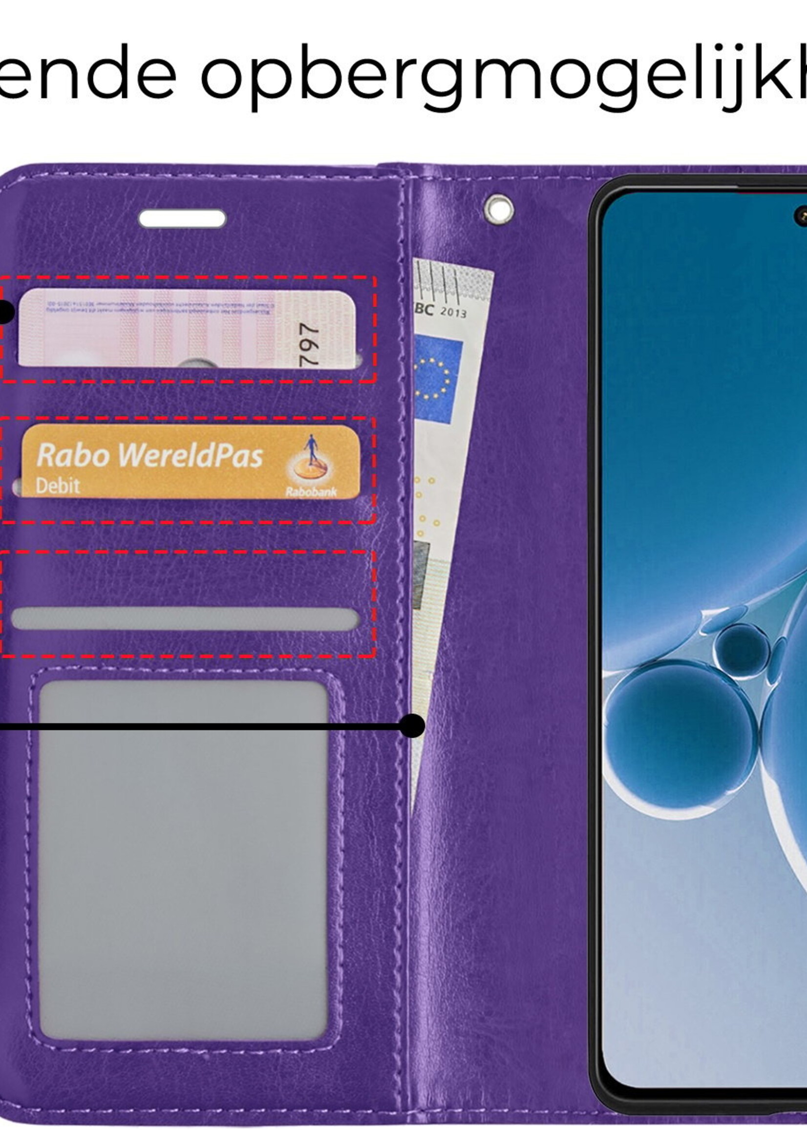 BTH Hoesje Geschikt voor OnePlus Nord 3 Hoesje Book Case Hoes Portemonnee Cover Walletcase Met 2x Screenprotector - Hoes Geschikt voor OnePlus Nord 3 Hoes Bookcase Hoesje - Paars