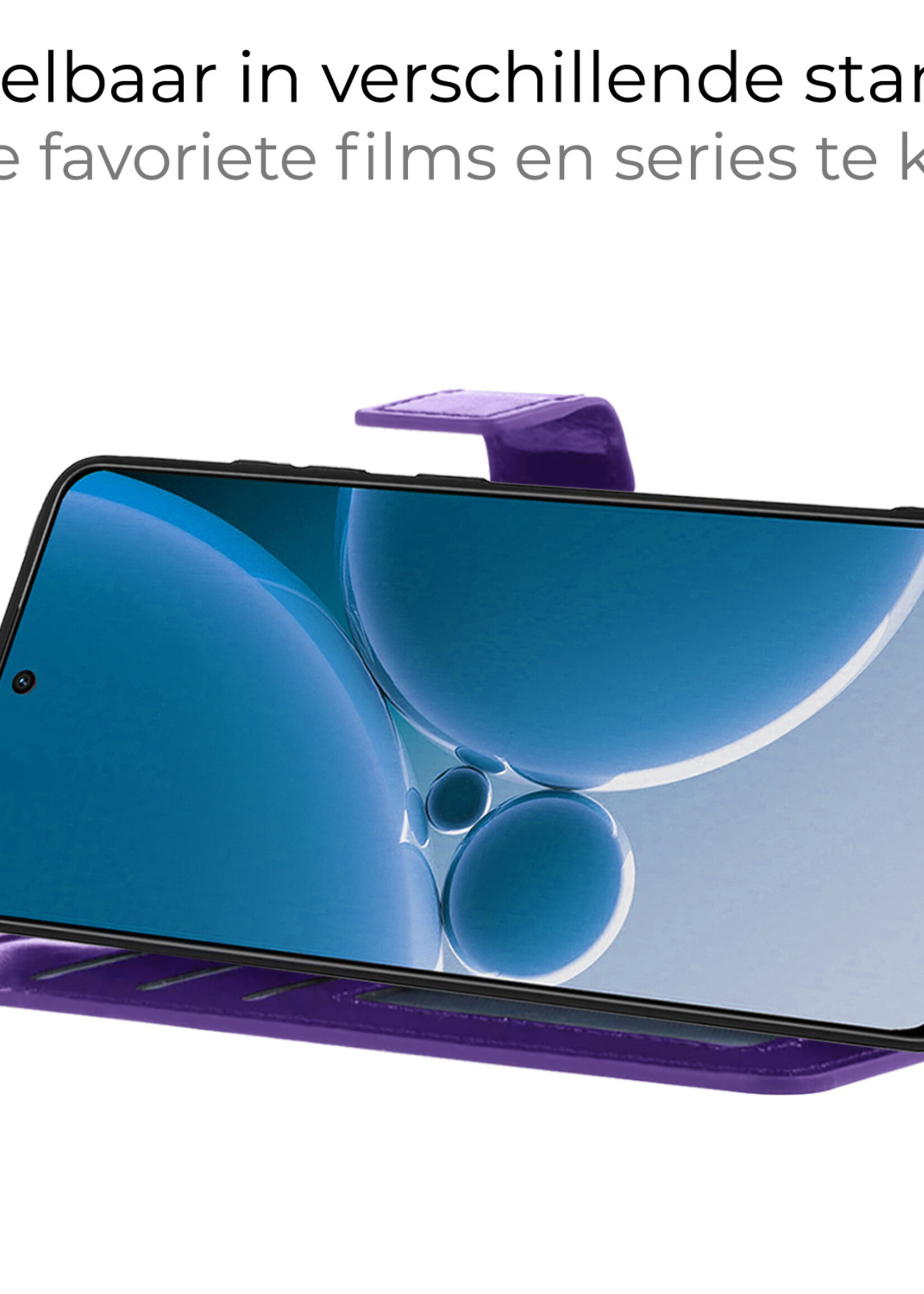 BTH Hoesje Geschikt voor OnePlus Nord 3 Hoesje Book Case Hoes Portemonnee Cover Walletcase Met 2x Screenprotector - Hoes Geschikt voor OnePlus Nord 3 Hoes Bookcase Hoesje - Paars