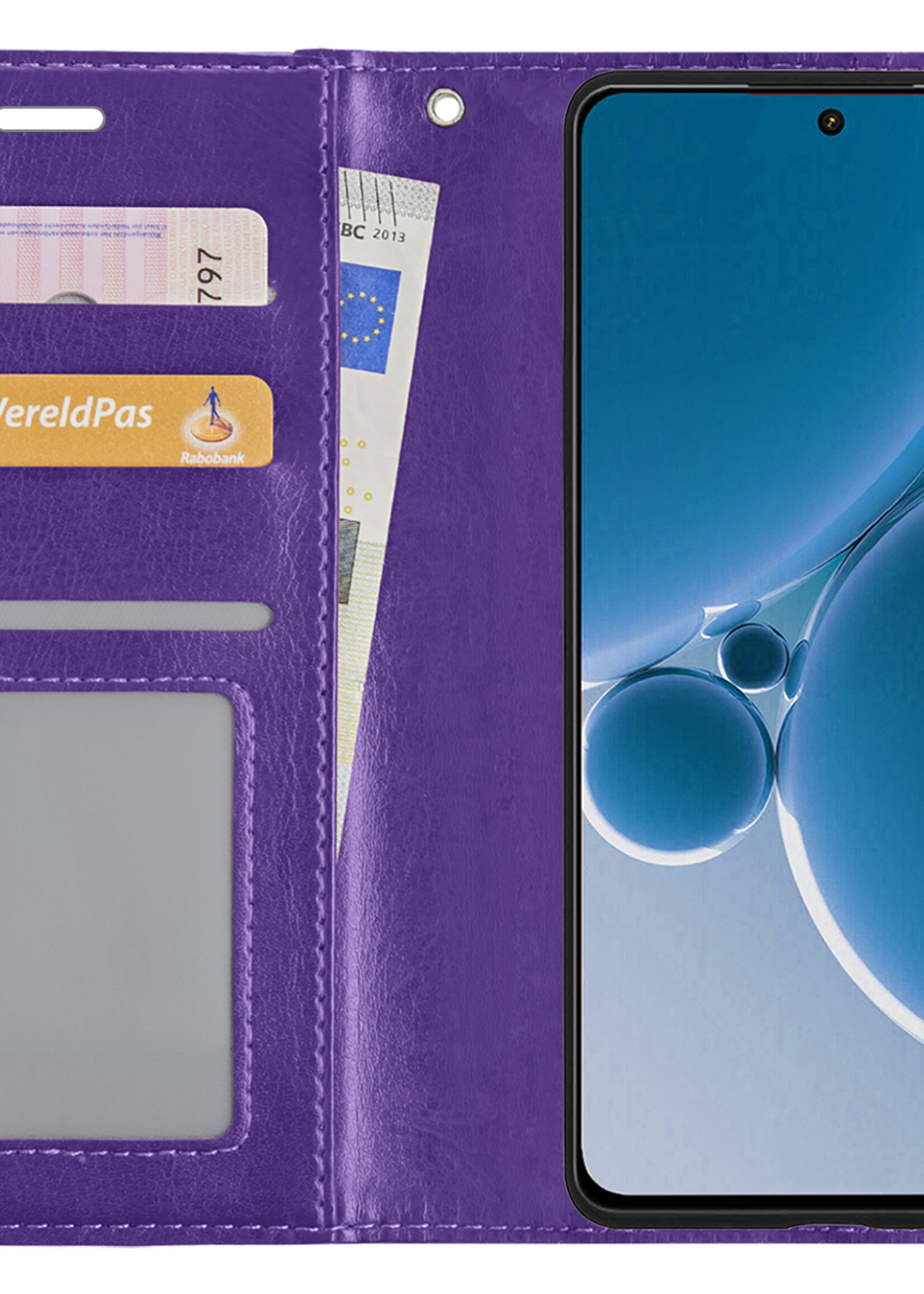 BTH Hoesje Geschikt voor OnePlus Nord 3 Hoesje Book Case Hoes Portemonnee Cover Walletcase Met 2x Screenprotector - Hoes Geschikt voor OnePlus Nord 3 Hoes Bookcase Hoesje - Paars