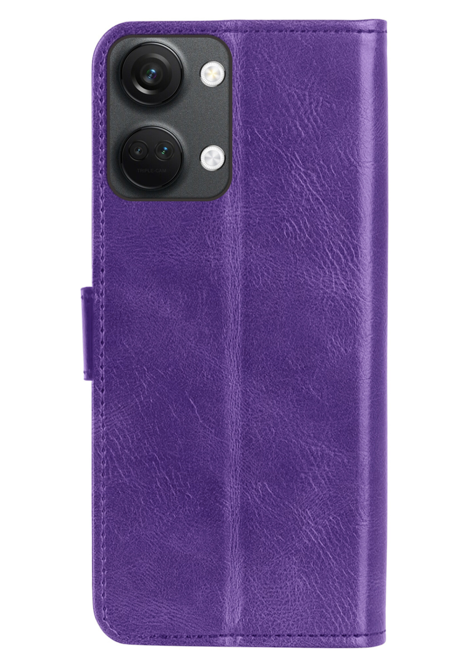 BTH Hoesje Geschikt voor OnePlus Nord 3 Hoesje Book Case Hoes Portemonnee Cover Walletcase Met 2x Screenprotector - Hoes Geschikt voor OnePlus Nord 3 Hoes Bookcase Hoesje - Paars