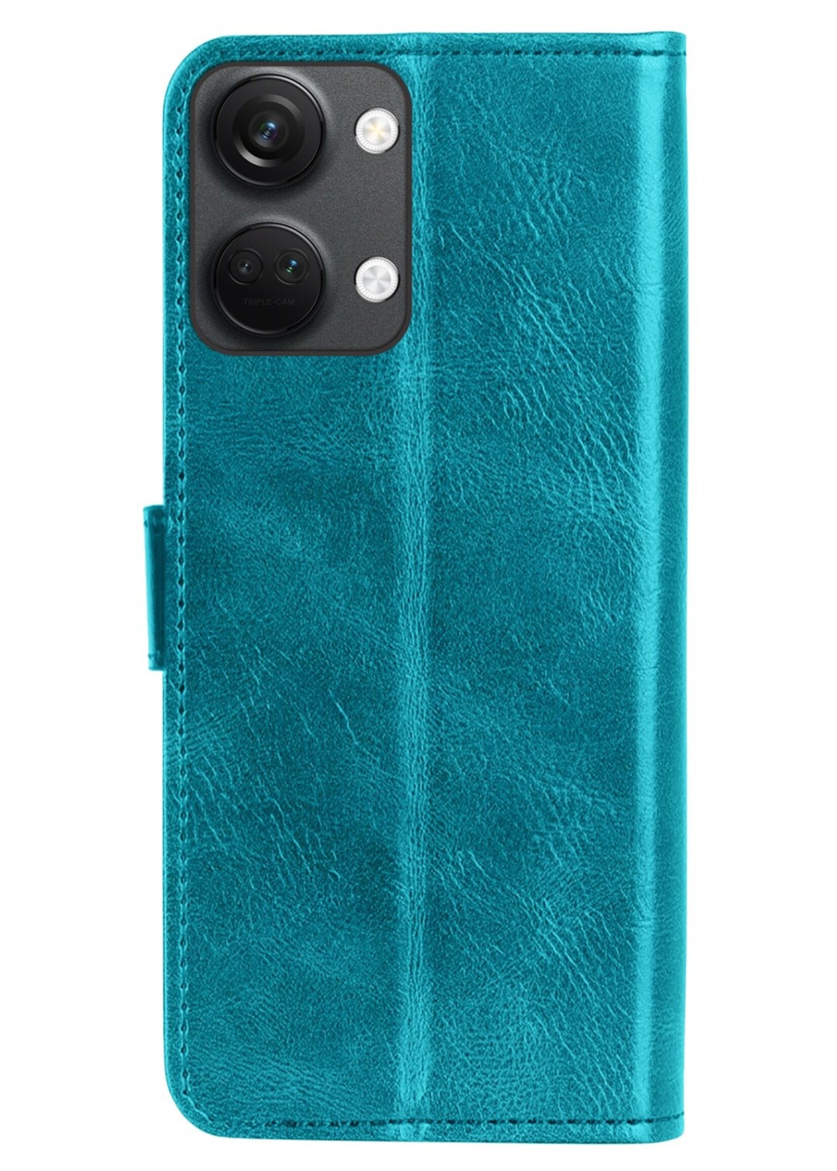BTH Hoesje Geschikt voor OnePlus Nord 3 Hoesje Book Case Hoes Portemonnee Cover Walletcase Met 2x Screenprotector - Hoes Geschikt voor OnePlus Nord 3 Hoes Bookcase Hoesje - Turquoise