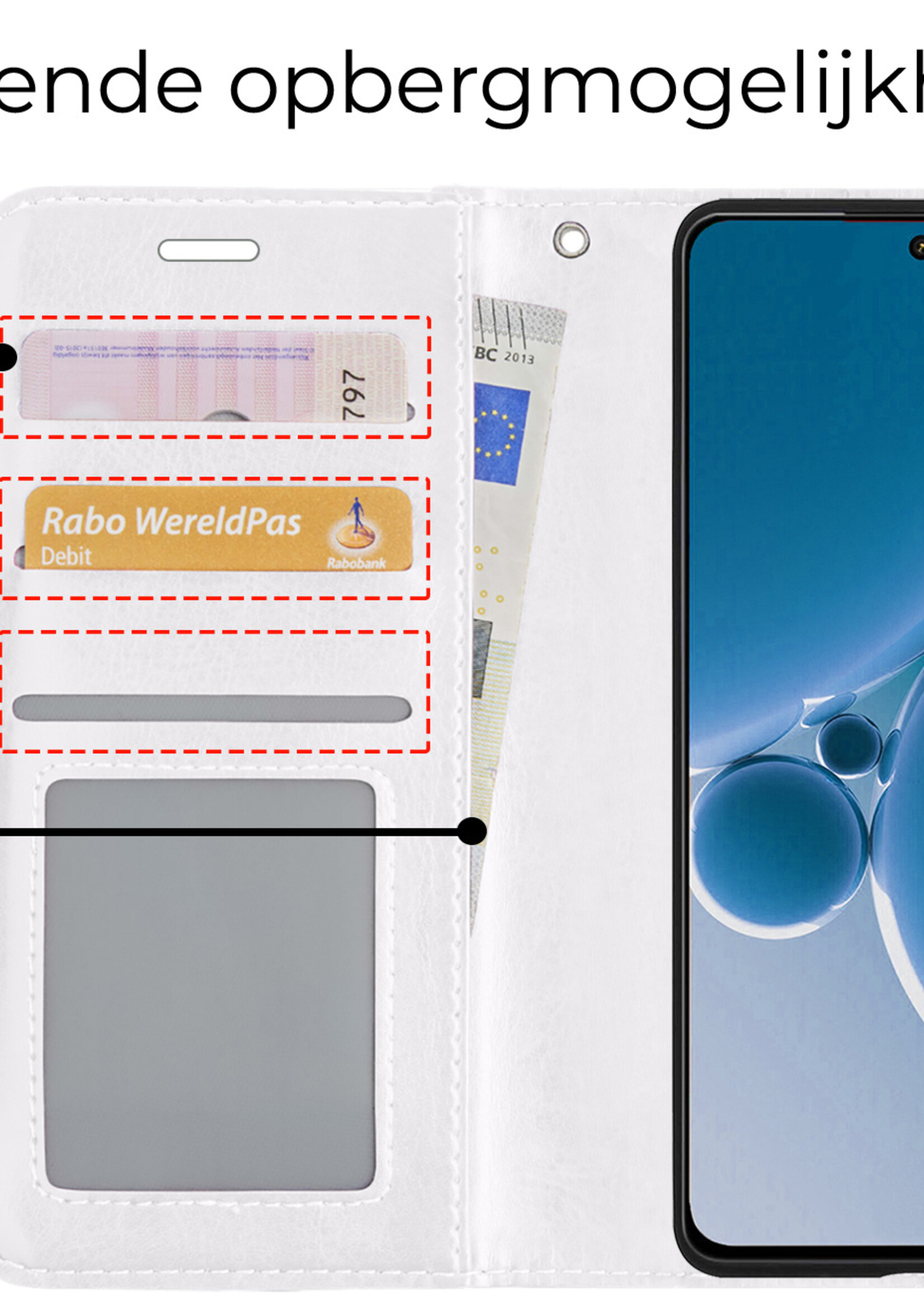 BTH Hoesje Geschikt voor OnePlus Nord 3 Hoesje Book Case Hoes Portemonnee Cover Walletcase Met 2x Screenprotector - Hoes Geschikt voor OnePlus Nord 3 Hoes Bookcase Hoesje - Wit