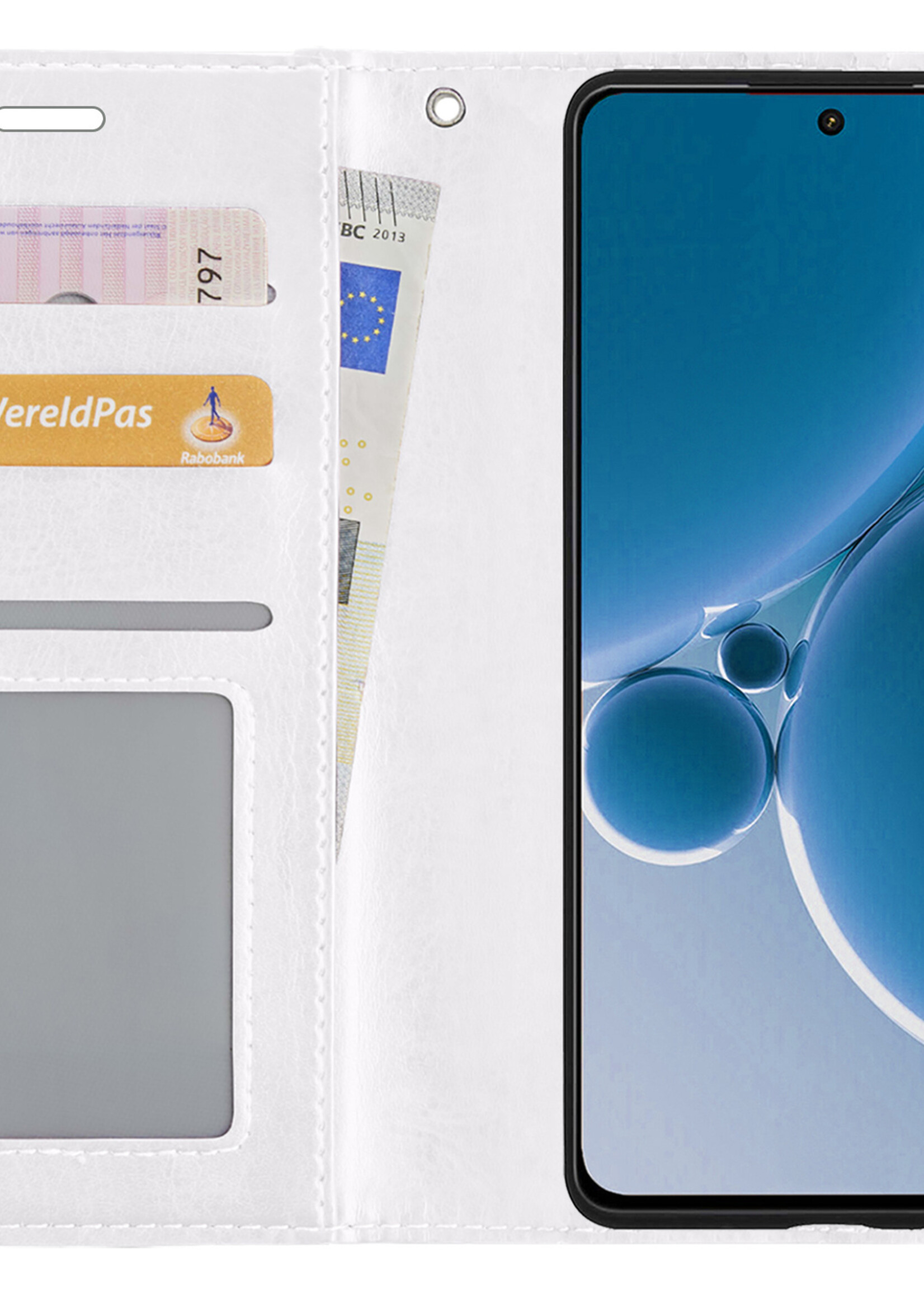 BTH Hoesje Geschikt voor OnePlus Nord 3 Hoesje Book Case Hoes Portemonnee Cover Walletcase Met 2x Screenprotector - Hoes Geschikt voor OnePlus Nord 3 Hoes Bookcase Hoesje - Wit