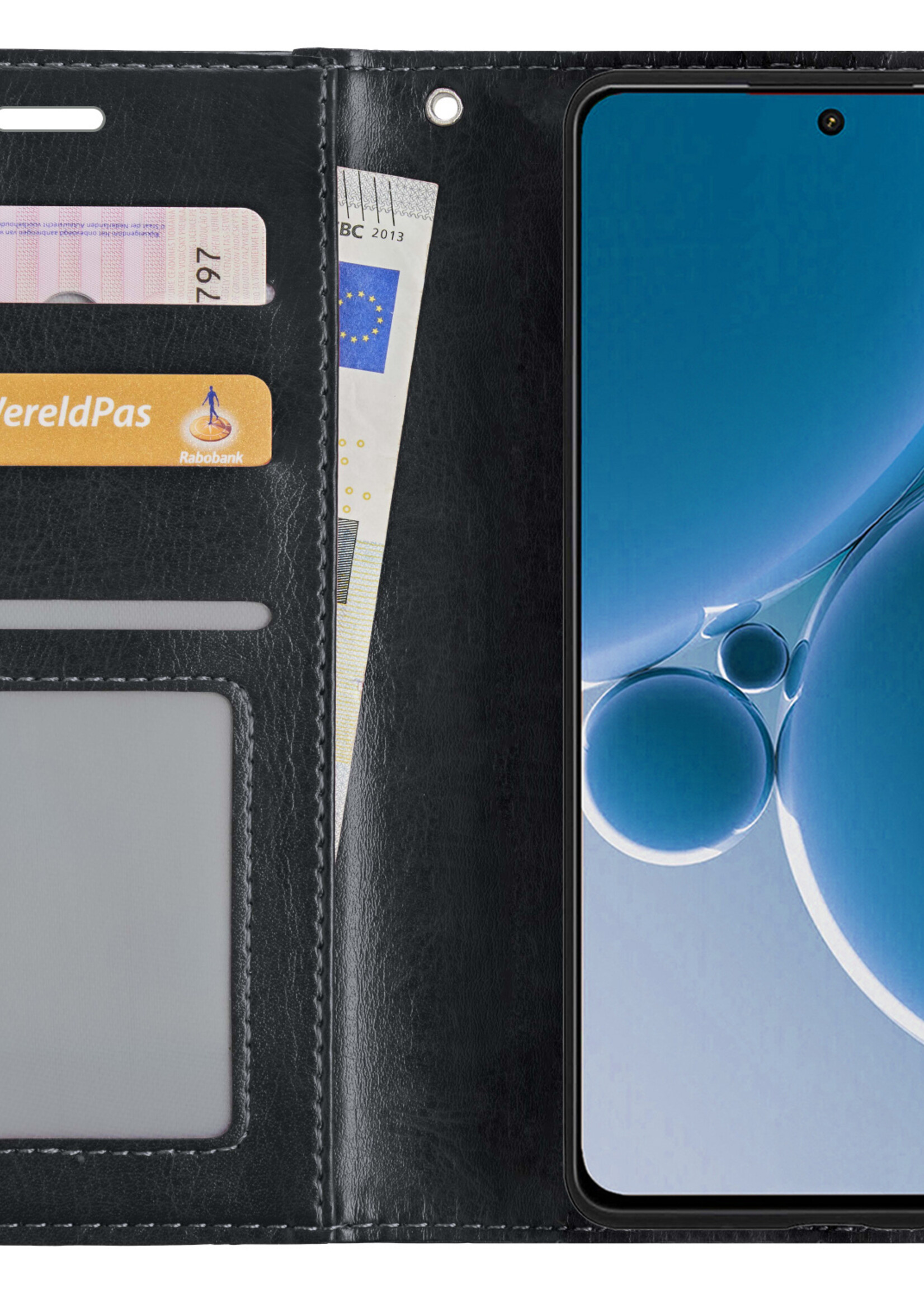 BTH Hoesje Geschikt voor OnePlus Nord 3 Hoesje Book Case Hoes Portemonnee Cover Walletcase Met 2x Screenprotector - Hoes Geschikt voor OnePlus Nord 3 Hoes Bookcase Hoesje - Zwart