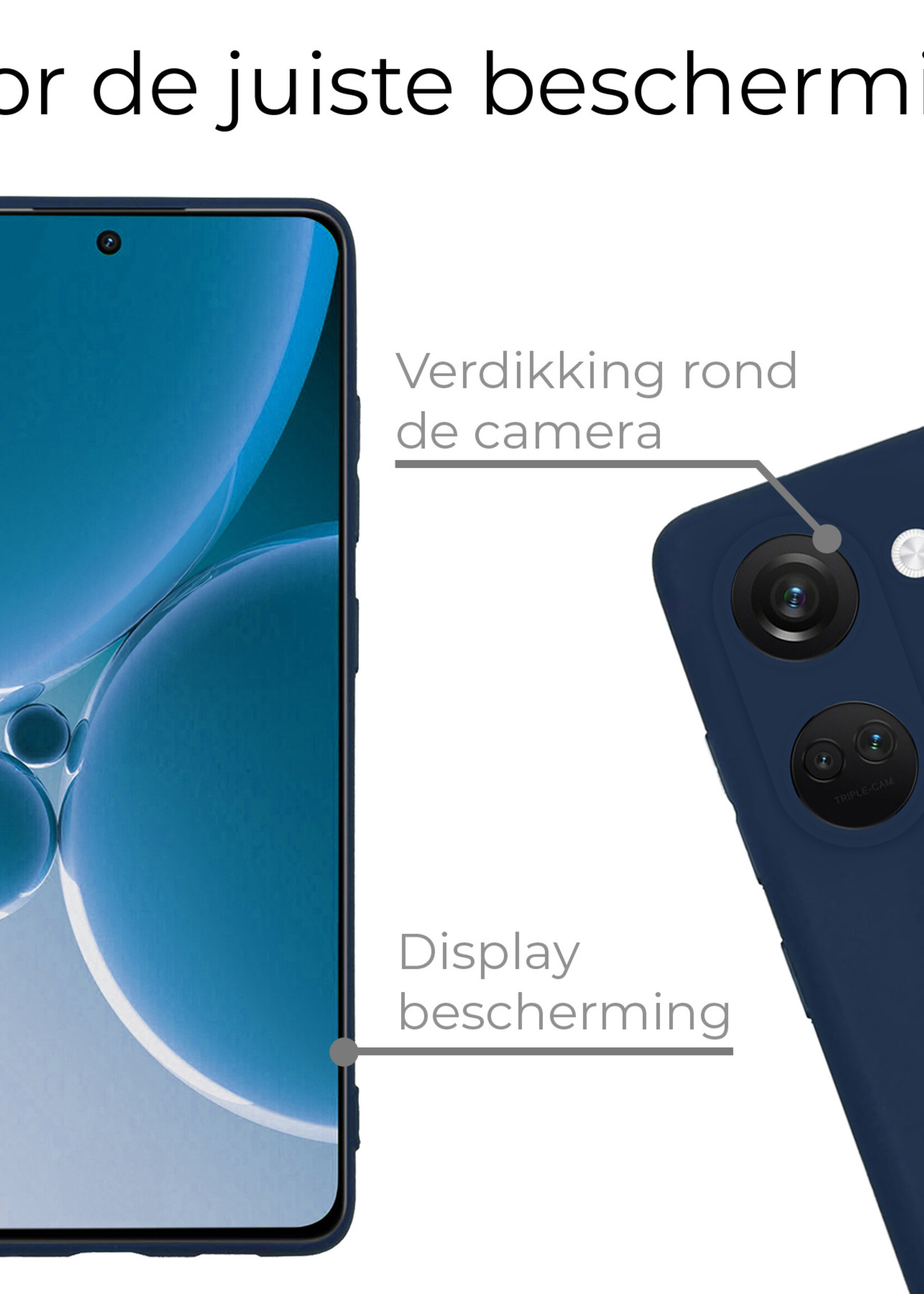 BTH Hoesje Geschikt voor OnePlus Nord 3 Hoesje Siliconen Case Hoes - Hoes Geschikt voor OnePlus Nord 3 Hoes Cover Case - Donkerblauw - 2 PACK