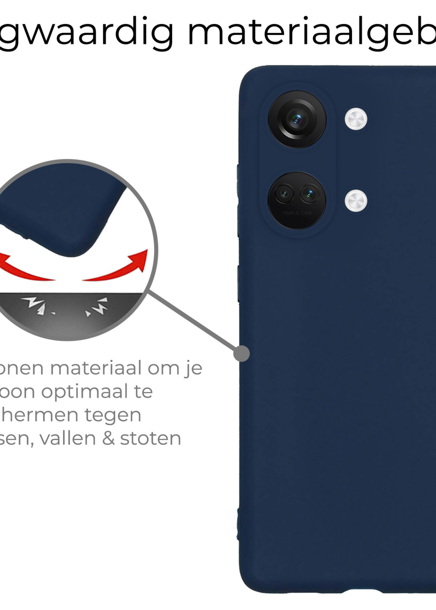 BTH Hoesje Geschikt voor OnePlus Nord 3 Hoesje Siliconen Case Hoes - Hoes Geschikt voor OnePlus Nord 3 Hoes Cover Case - Donkerblauw - 2 PACK