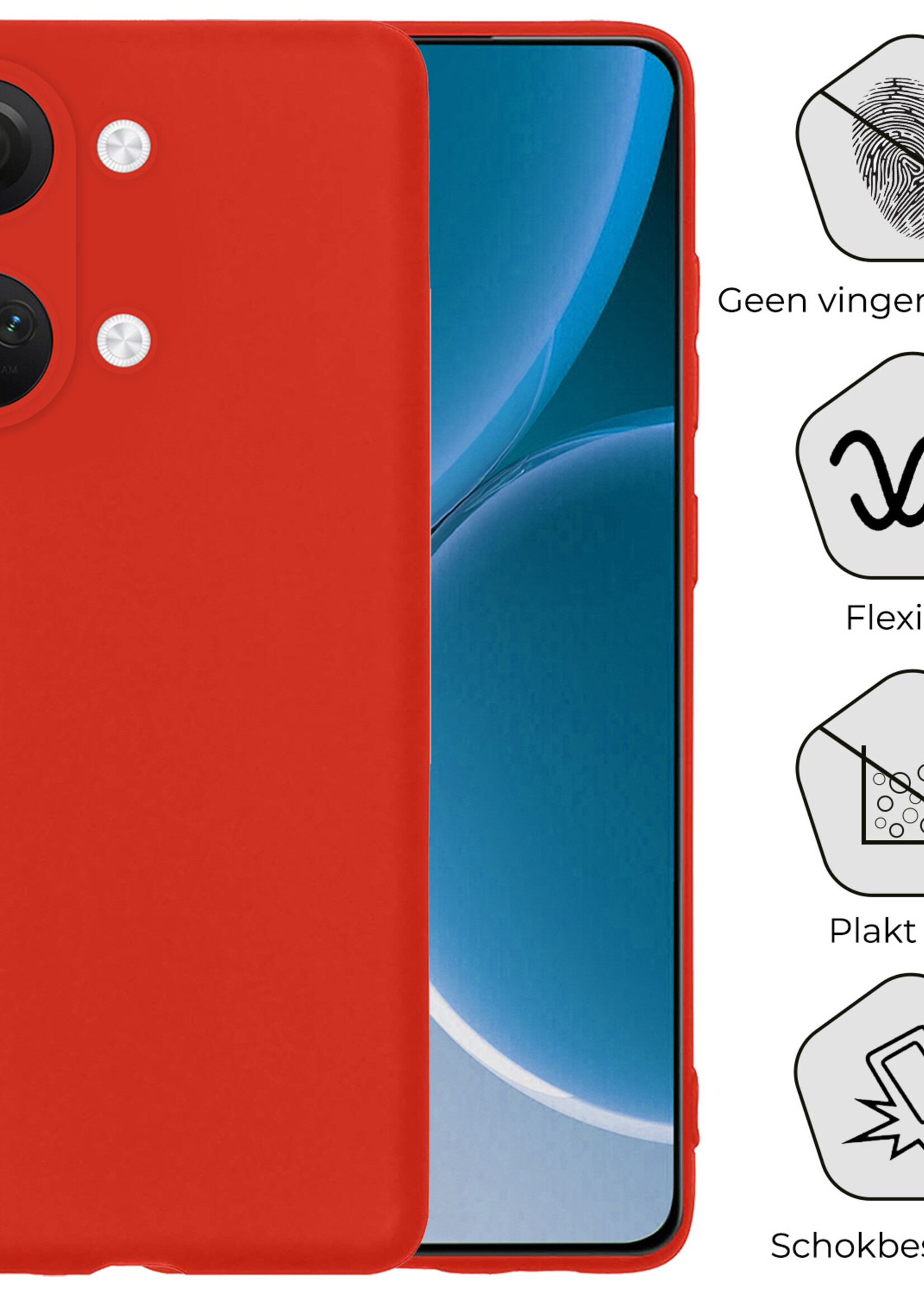 BTH Hoesje Geschikt voor OnePlus Nord 3 Hoesje Siliconen Case Hoes - Hoes Geschikt voor OnePlus Nord 3 Hoes Cover Case - Rood - 2 PACK