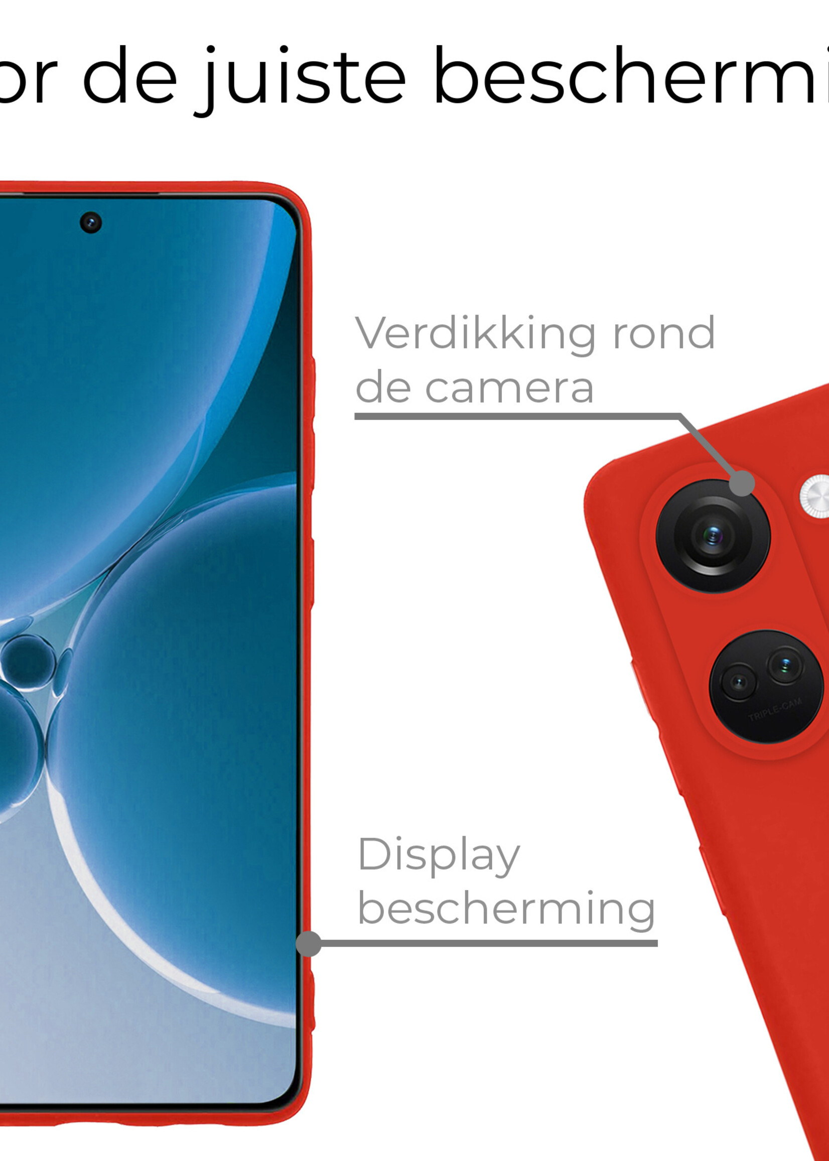 BTH Hoesje Geschikt voor OnePlus Nord 3 Hoesje Siliconen Case Hoes - Hoes Geschikt voor OnePlus Nord 3 Hoes Cover Case - Rood - 2 PACK