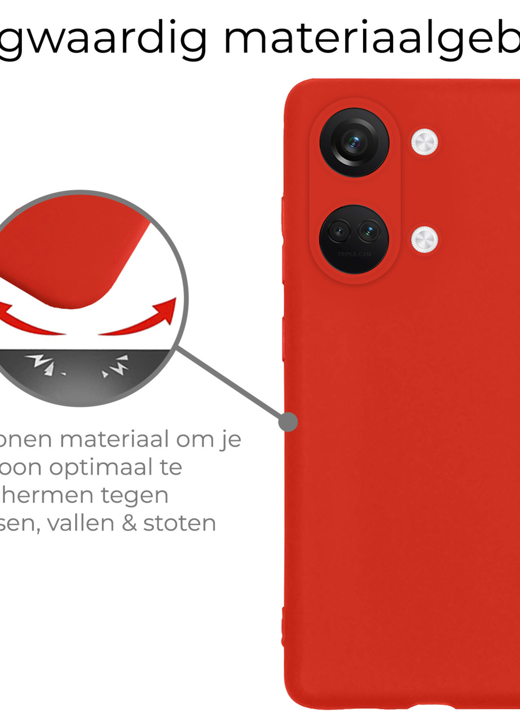 BTH Hoesje Geschikt voor OnePlus Nord 3 Hoesje Siliconen Case Hoes - Hoes Geschikt voor OnePlus Nord 3 Hoes Cover Case - Rood - 2 PACK