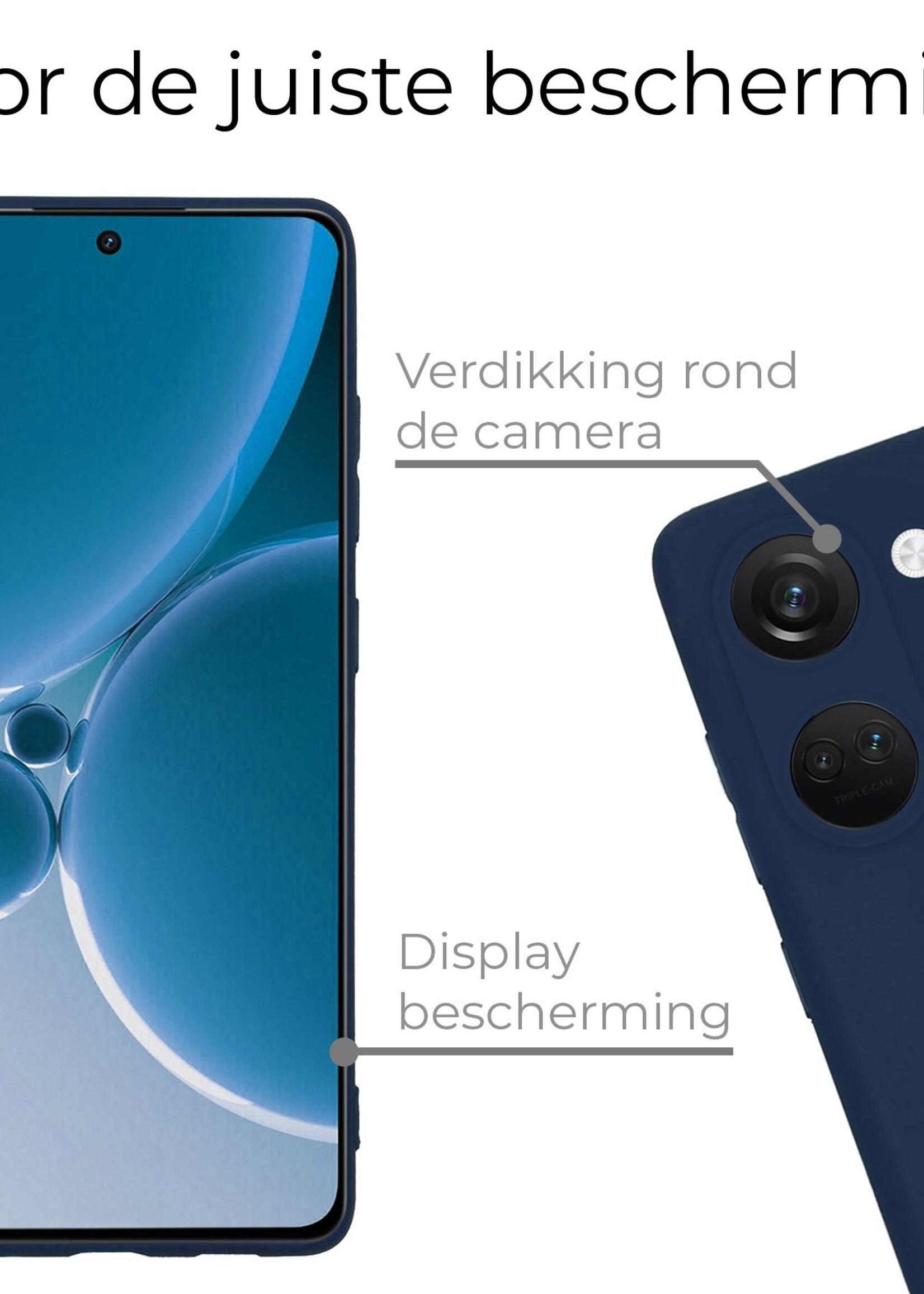 BTH Hoesje Geschikt voor OnePlus Nord 3 Hoesje Siliconen Case Hoes Met Screenprotector - Hoes Geschikt voor OnePlus Nord 3 Hoes Cover Case - Donkerblauw