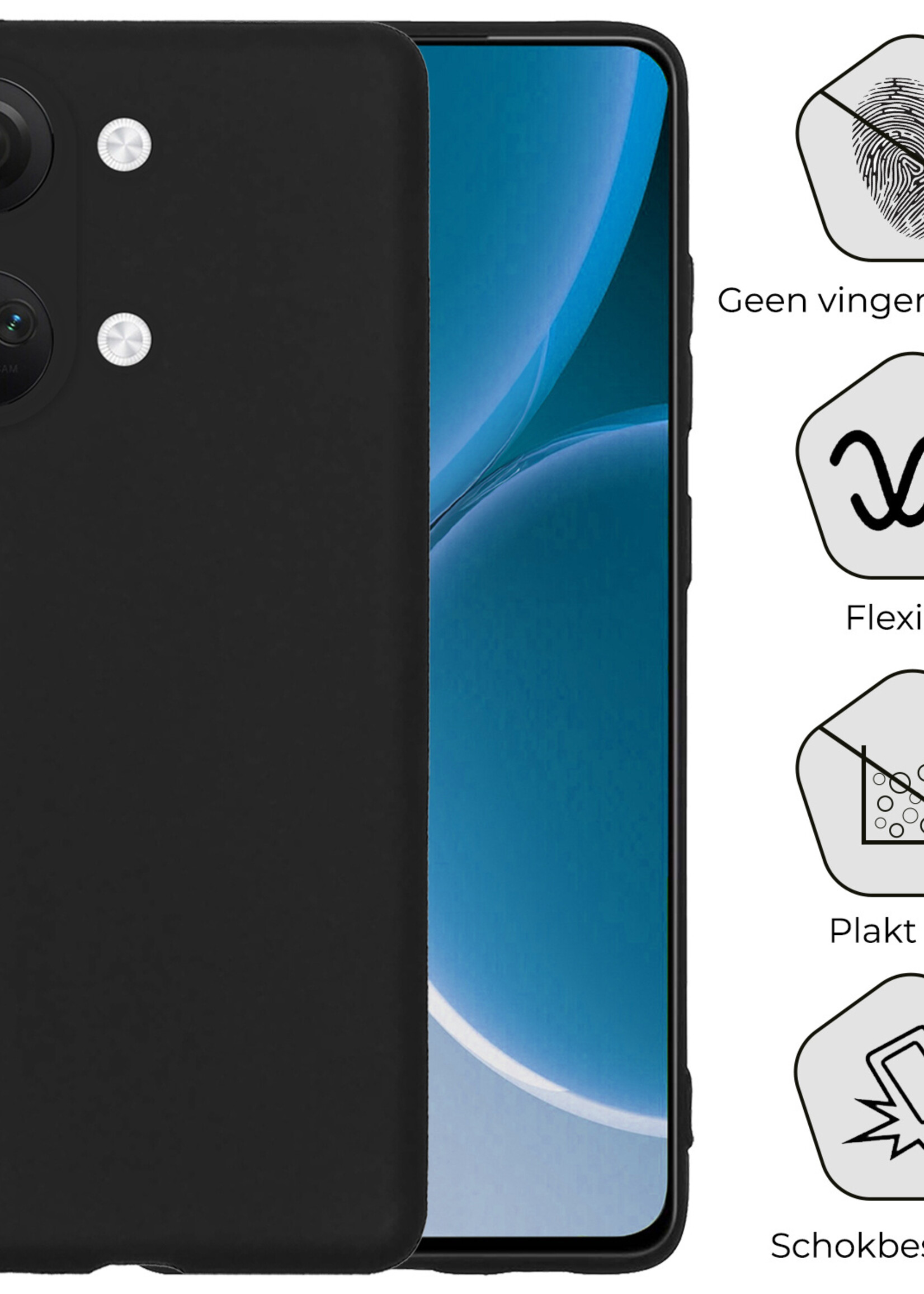 BTH Hoesje Geschikt voor OnePlus Nord 3 Hoesje Siliconen Case Hoes Met Screenprotector - Hoes Geschikt voor OnePlus Nord 3 Hoes Cover Case - Zwart
