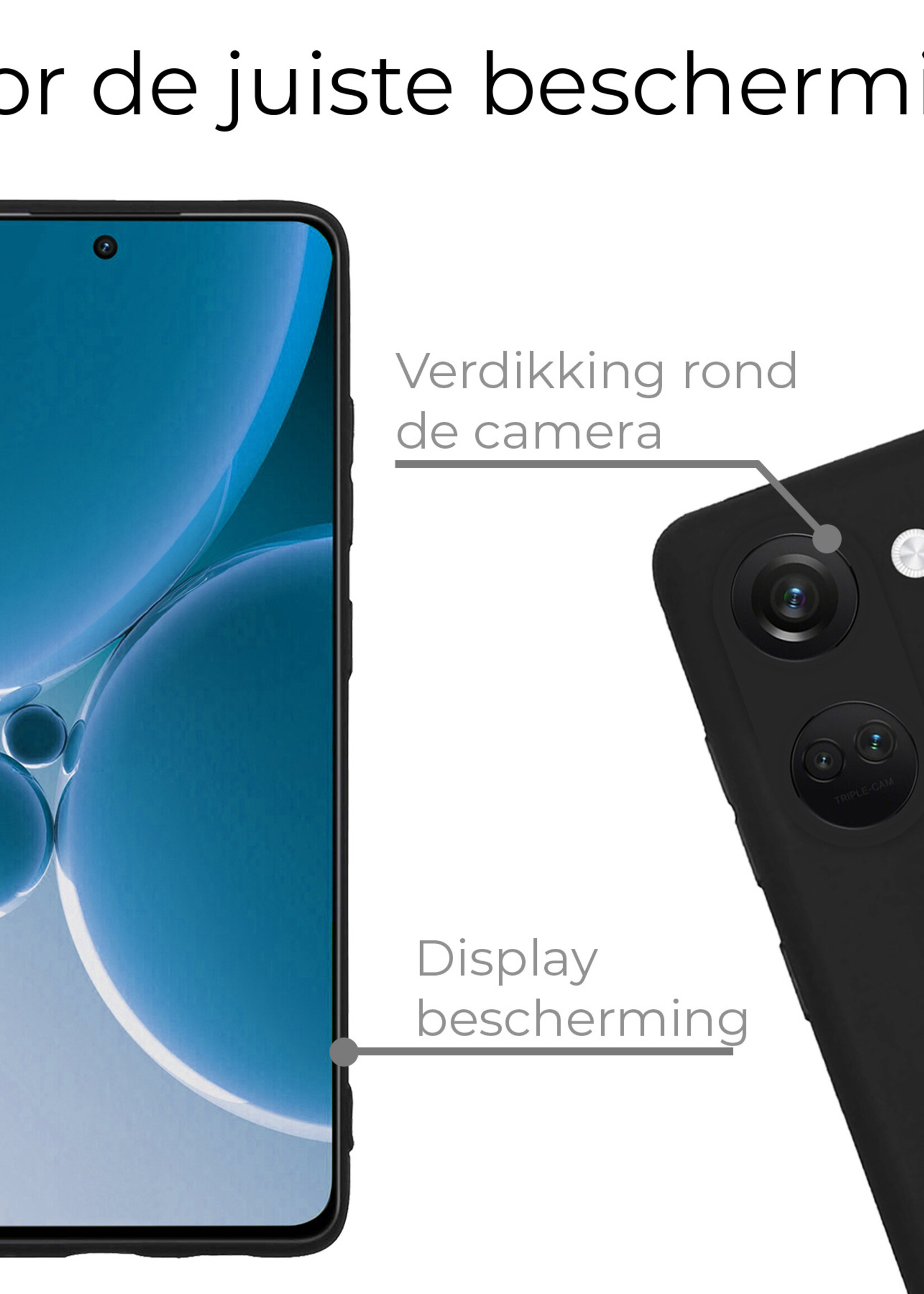 BTH Hoesje Geschikt voor OnePlus Nord 3 Hoesje Siliconen Case Hoes Met Screenprotector - Hoes Geschikt voor OnePlus Nord 3 Hoes Cover Case - Zwart