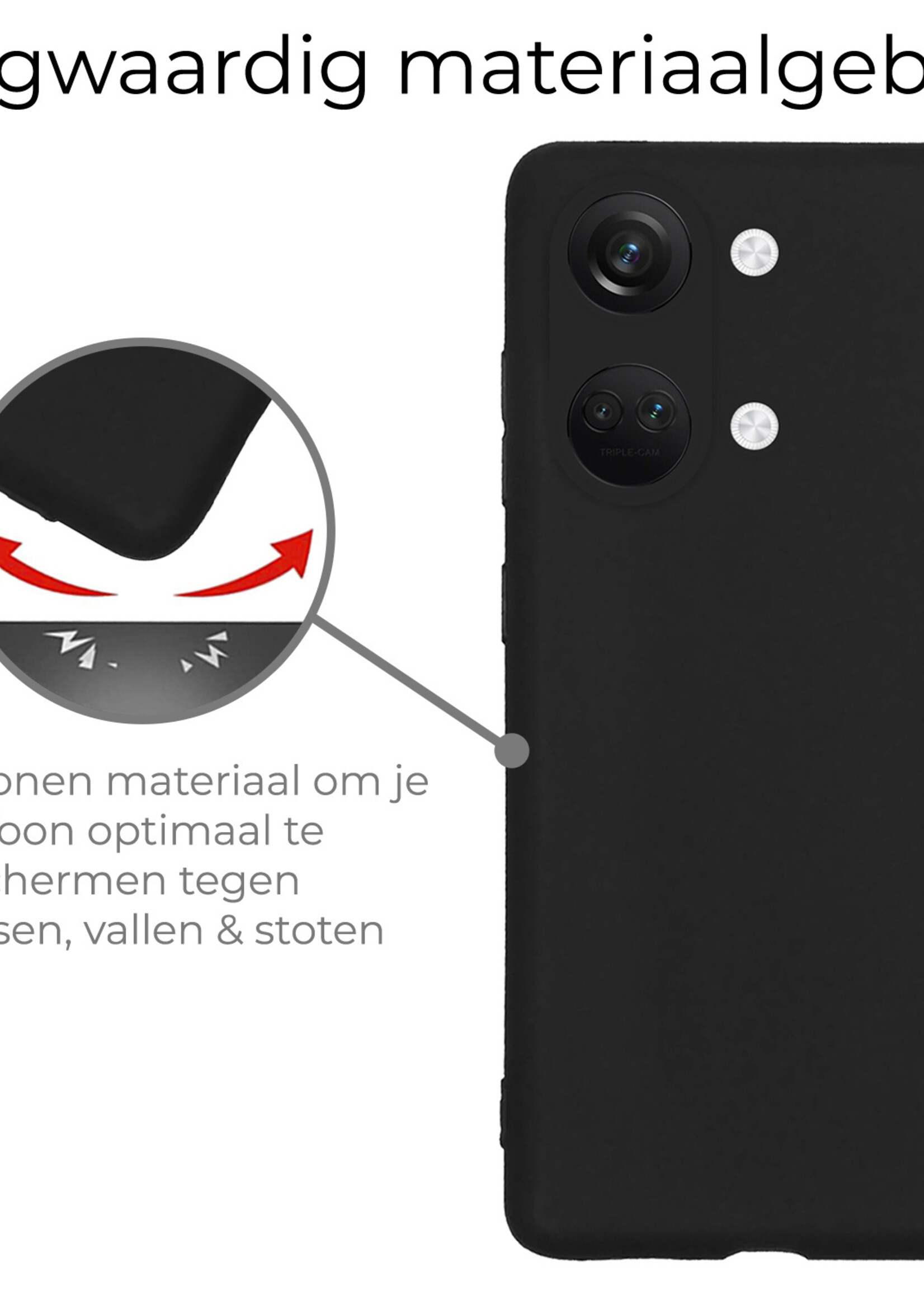 BTH Hoesje Geschikt voor OnePlus Nord 3 Hoesje Siliconen Case Hoes Met Screenprotector - Hoes Geschikt voor OnePlus Nord 3 Hoes Cover Case - Zwart