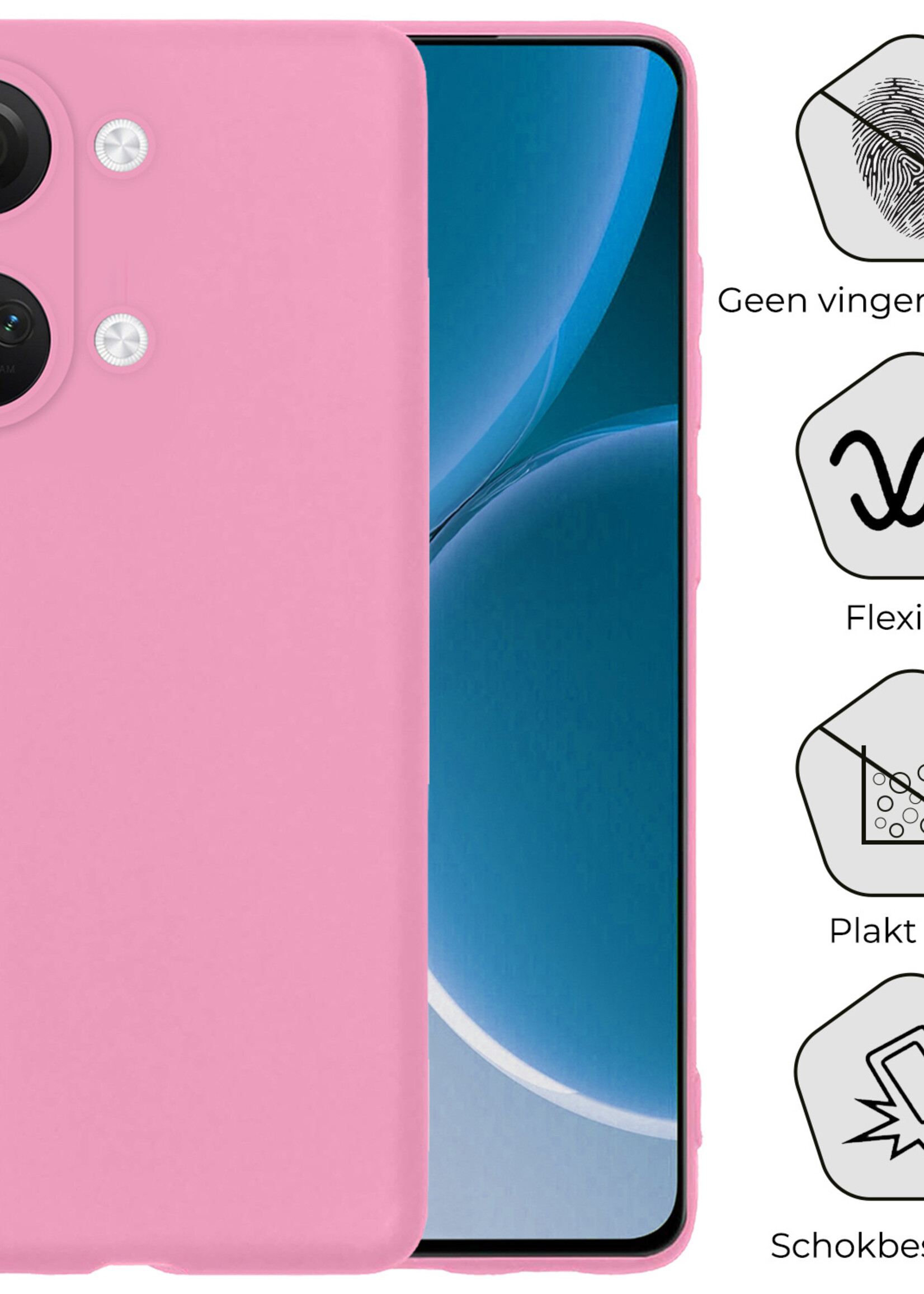 BTH Hoesje Geschikt voor OnePlus Nord 3 Hoesje Siliconen Case Hoes Met 2x Screenprotector - Hoes Geschikt voor OnePlus Nord 3 Hoes Cover Case - Lichtroze